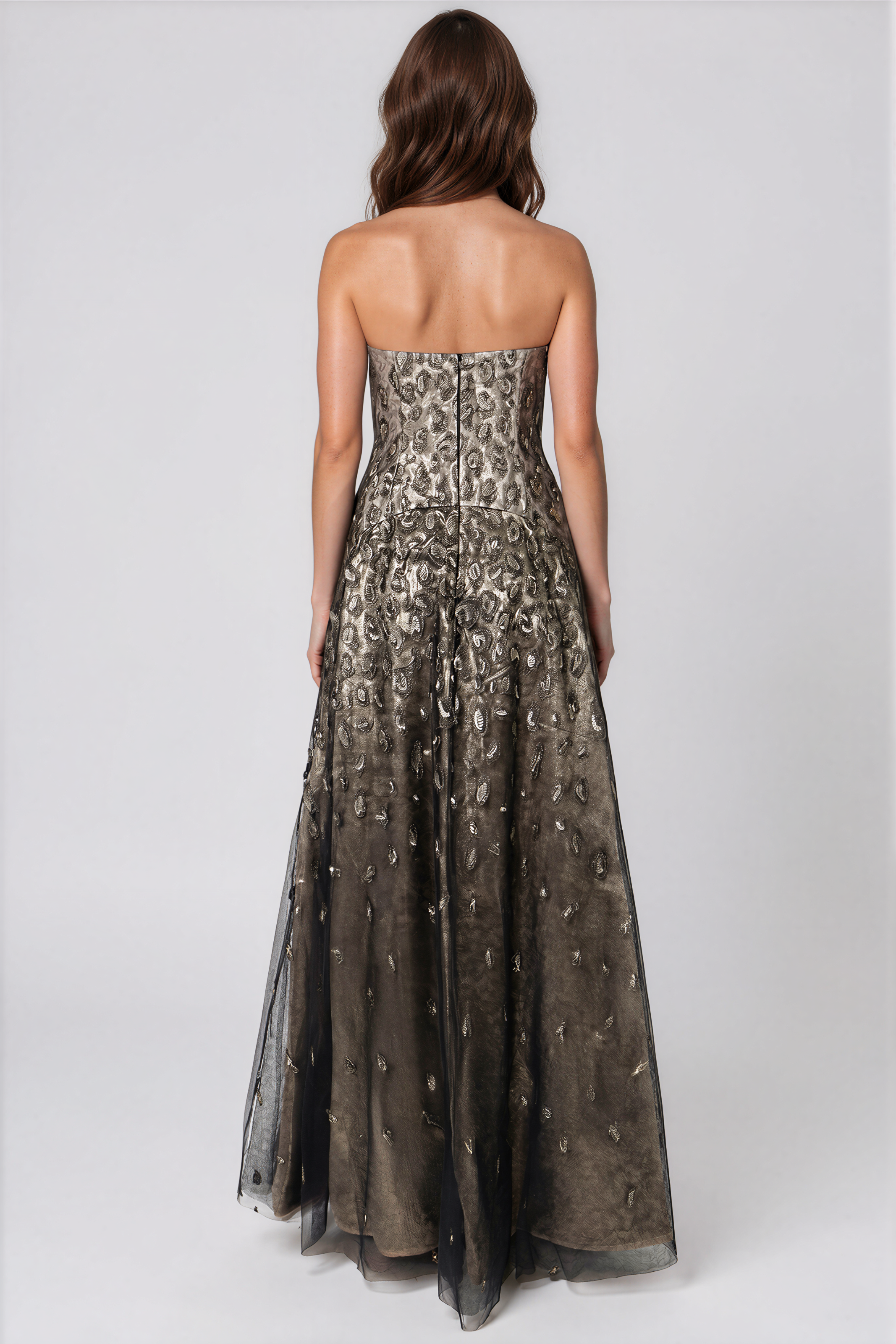 Strapless Embroidered Tulle A-Line Gown