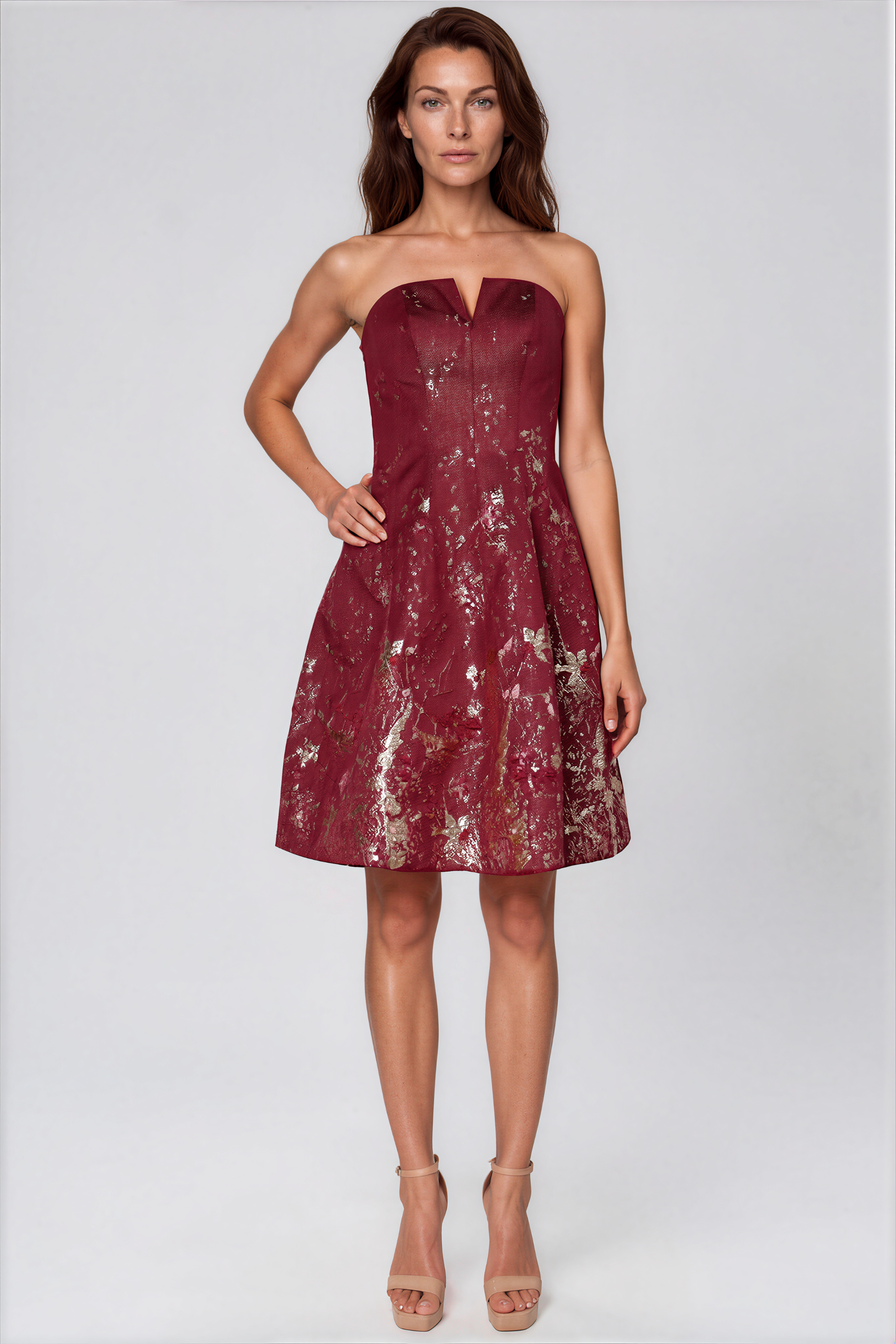 Strapless Textured Brocade A-Line Cocktail Cocktail Rene Ruiz Collection