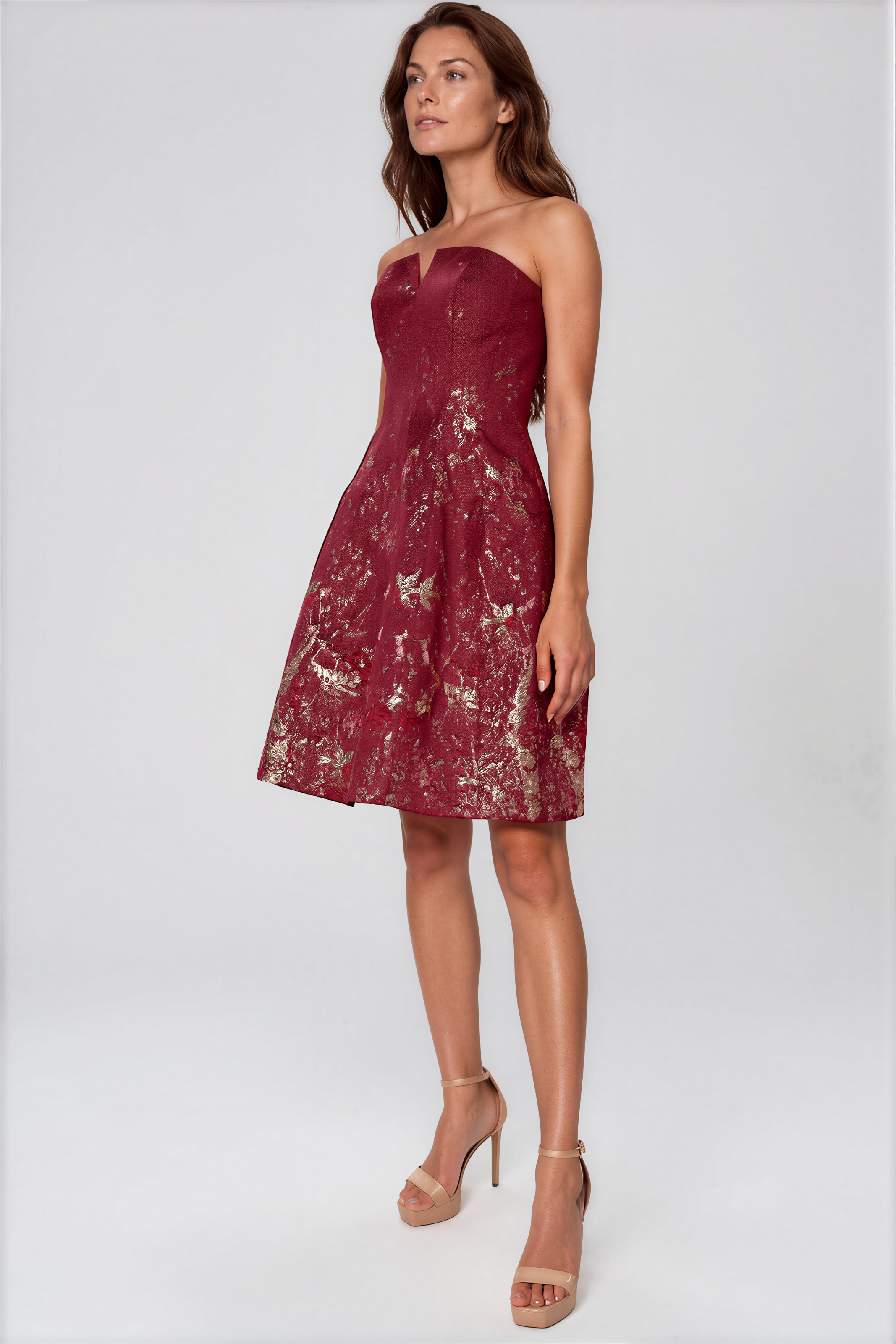 Strapless Textured Brocade A-Line Cocktail Cocktail Rene Ruiz Collection