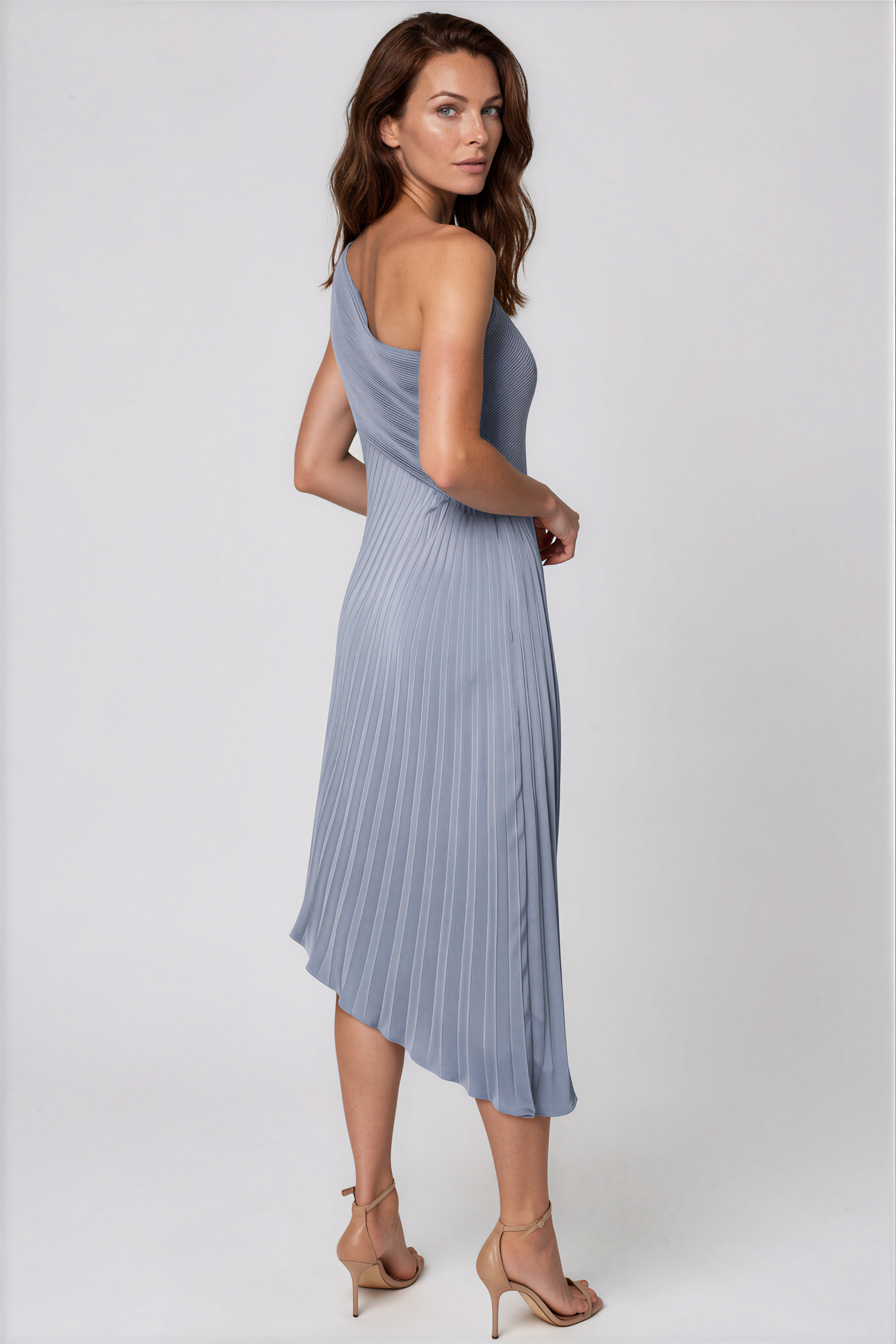 One Shoulder Pleated Asymmetric Hem Cocktail Cocktail Rene Ruiz Collection