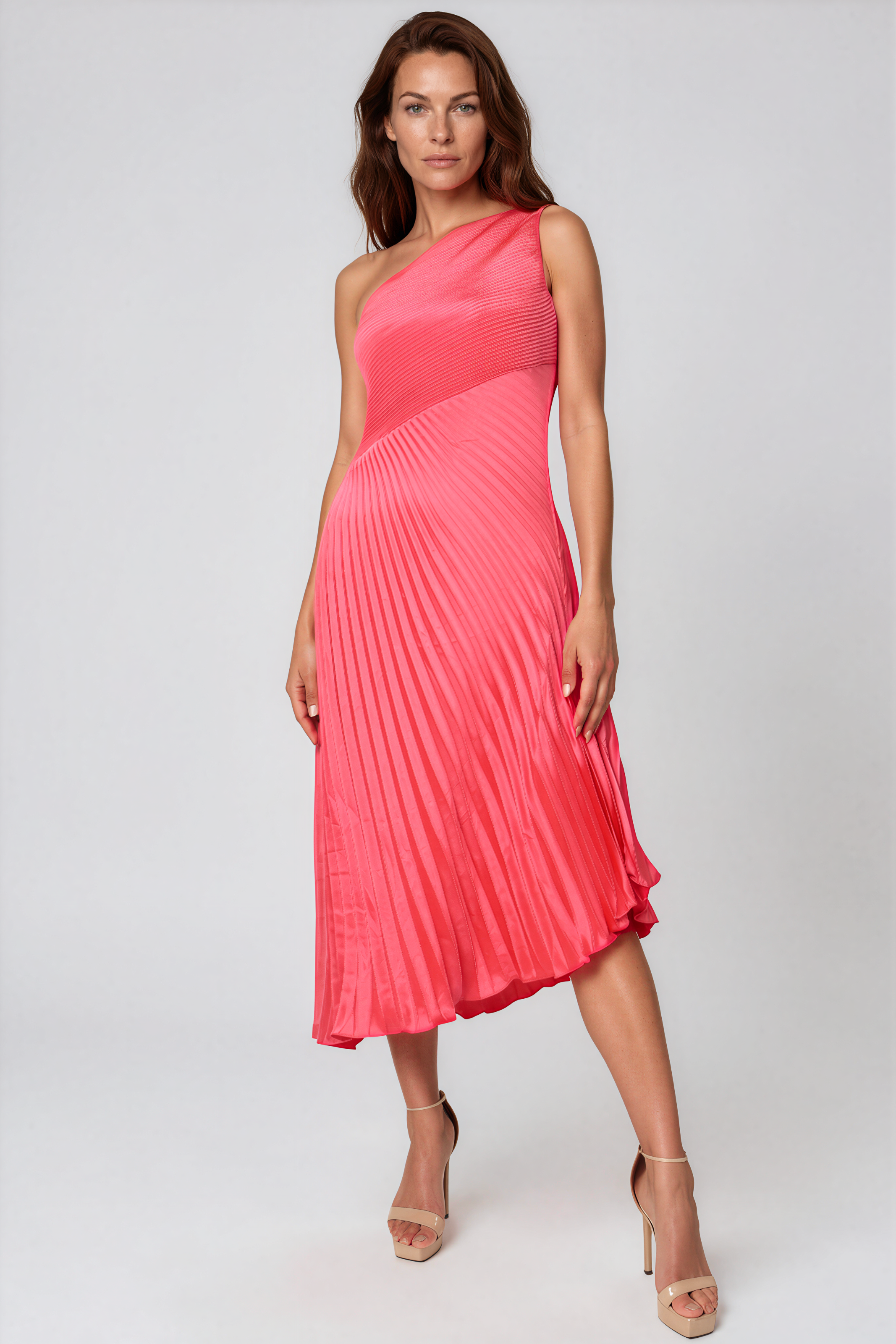 One Shoulder Pleated Asymmetric Hem Cocktail Cocktail Rene Ruiz Collection 2 Coral