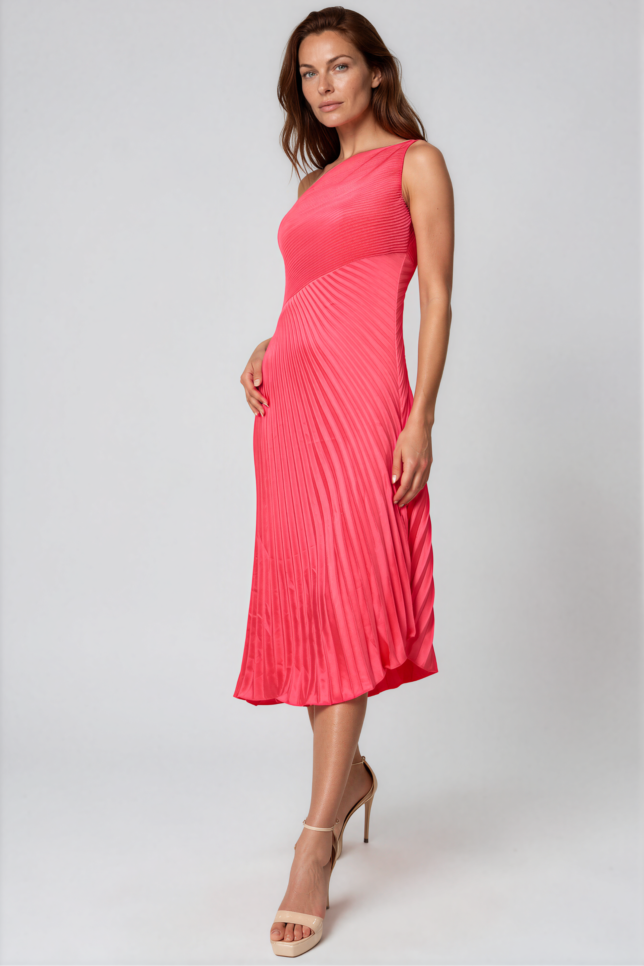 One Shoulder Pleated Asymmetric Hem Cocktail Cocktail Rene Ruiz Collection