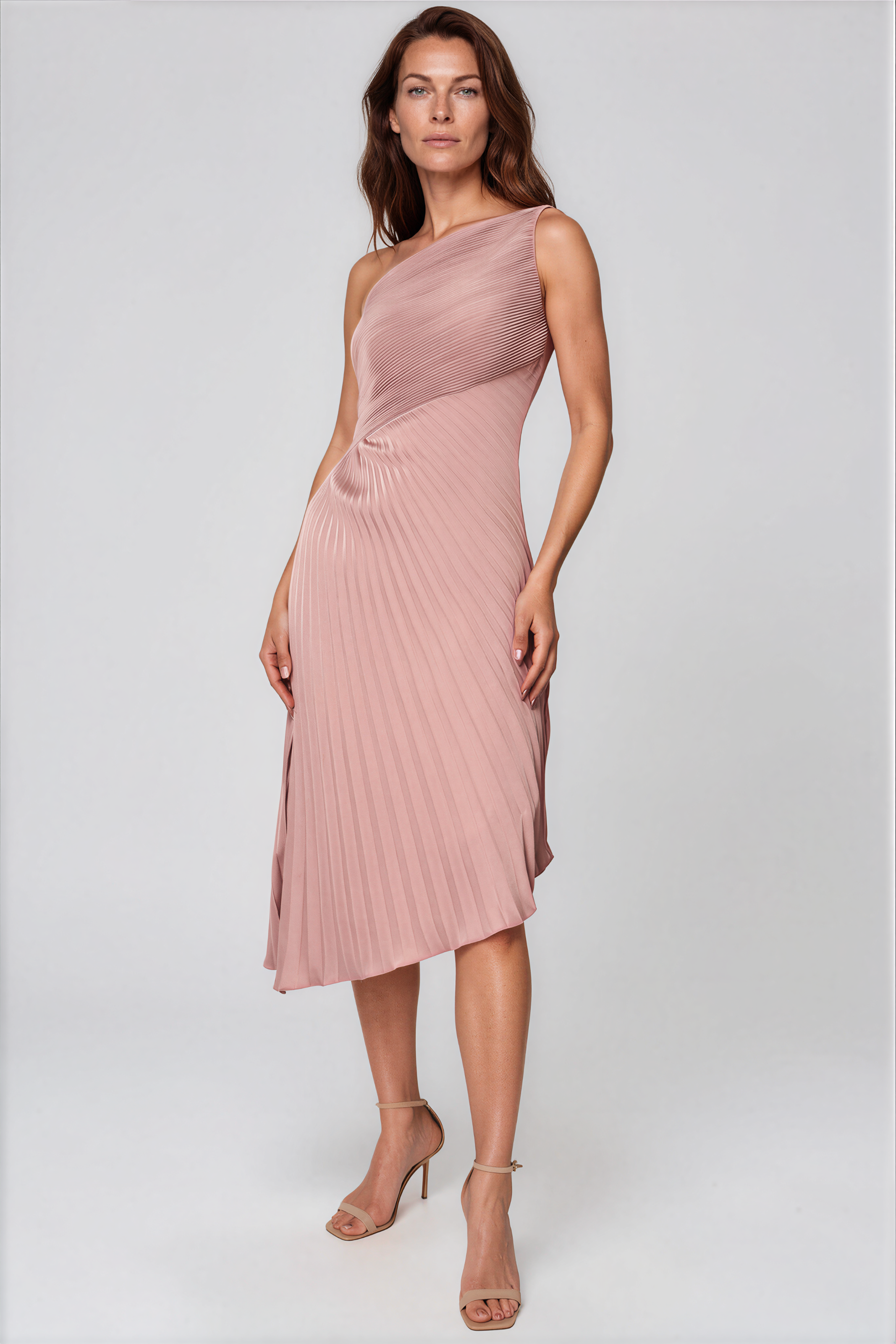 One Shoulder Pleated Asymmetric Hem Cocktail Cocktail Rene Ruiz Collection 2 Pink