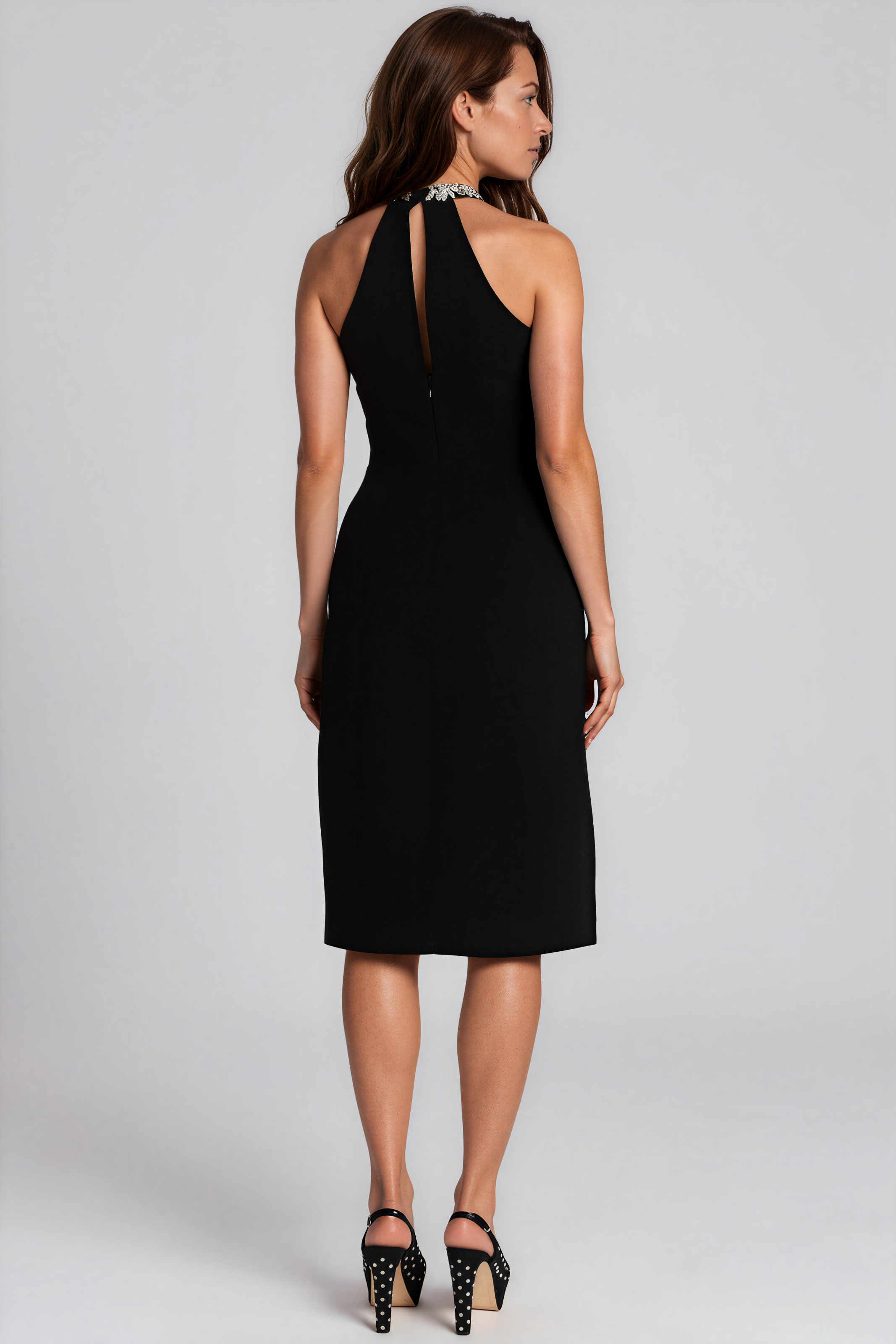 Embellished High Neck Halter Cocktail - 0 / Black Embellished High Neck Halter Cocktail - 0 / Black