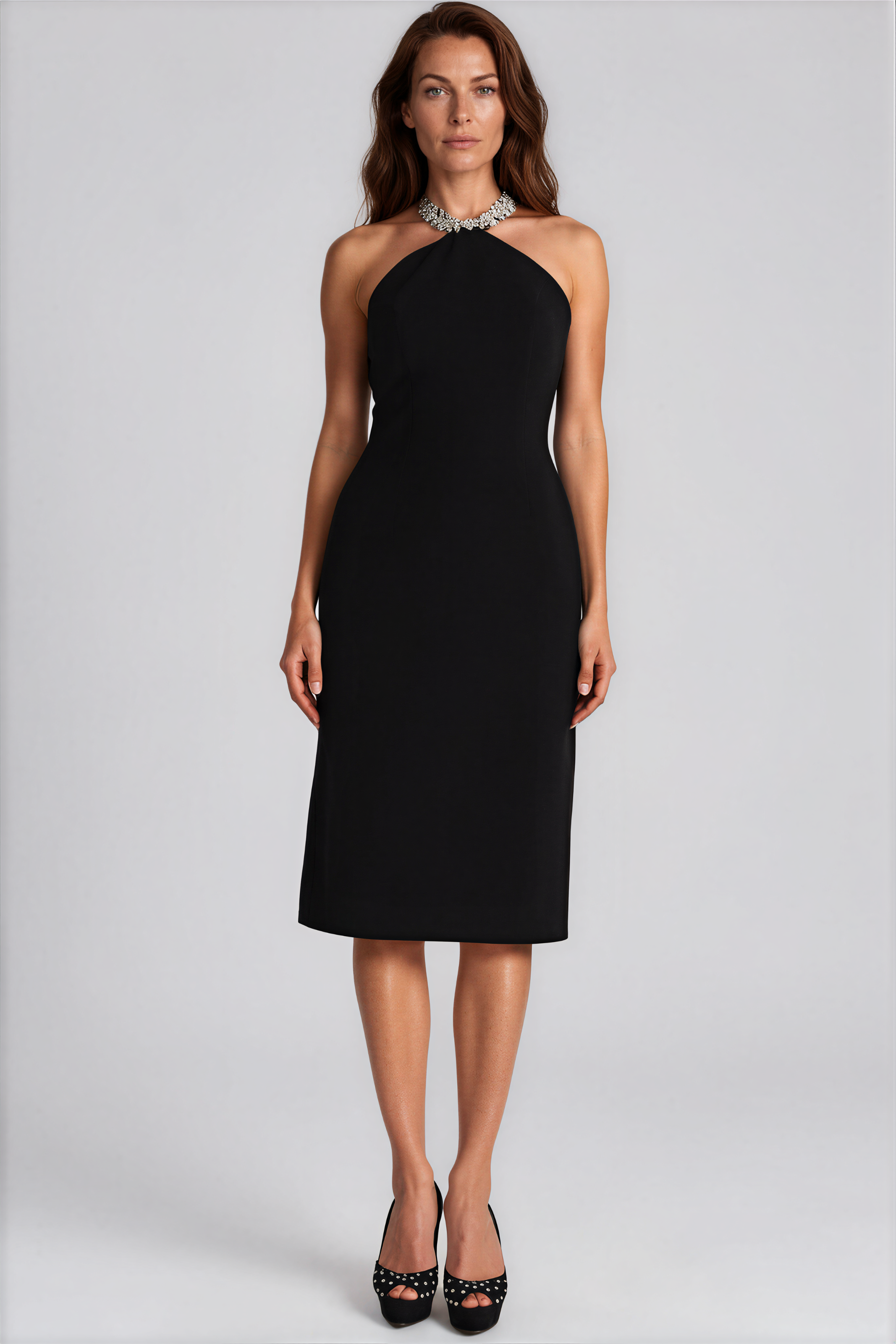Embellished High Neck Halter Cocktail Embellished High Neck Halter Cocktail