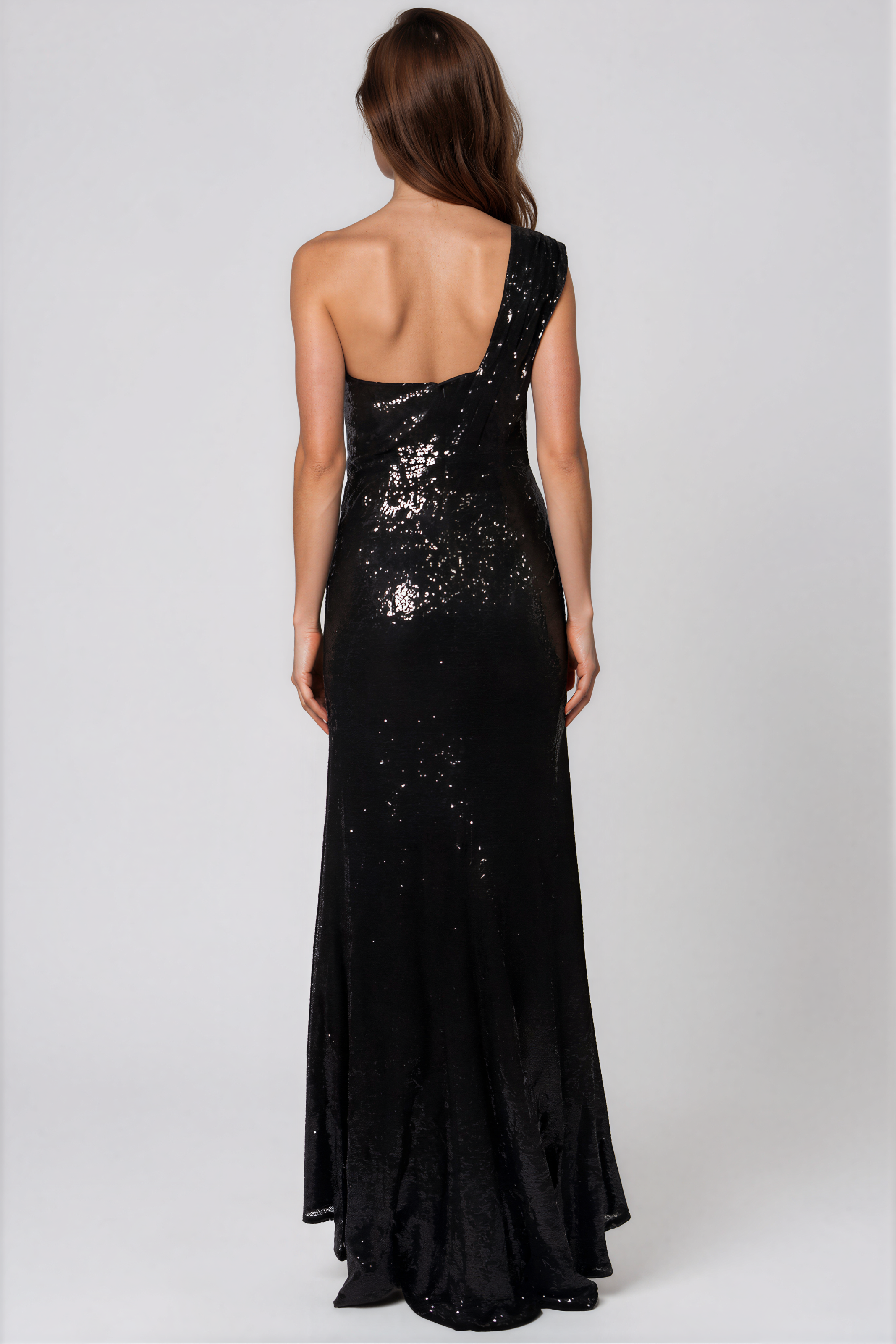 Asymmetric One Shoulder Sweetheart Sequin Gown Gown Rene Ruiz Collection