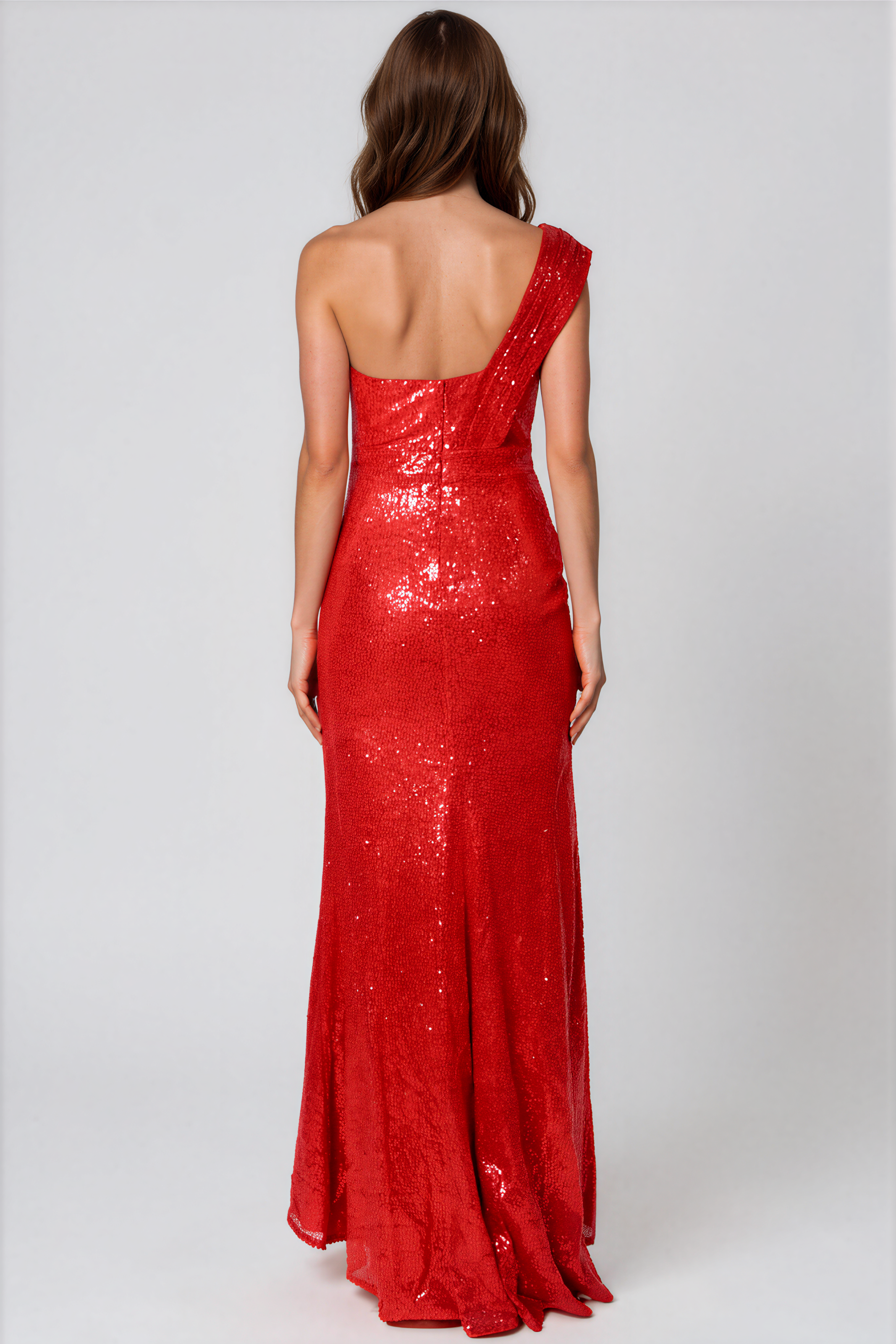Asymmetric One Shoulder Sweetheart Sequin Gown Gown Rene Ruiz Collection