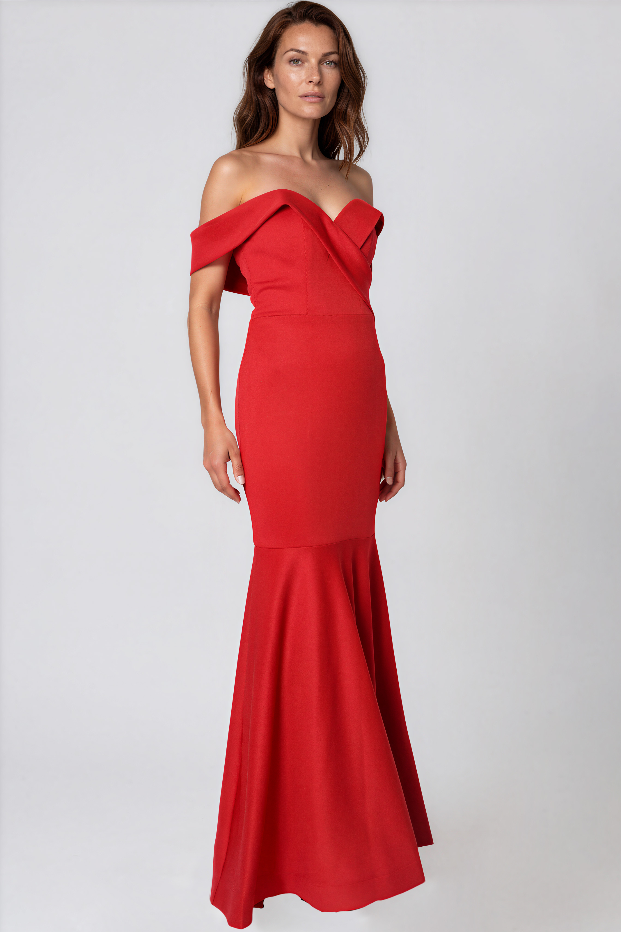 Off The Shoulder Sweetheart Neck Mermaid Crepe Gown Gown Rene Ruiz Collection