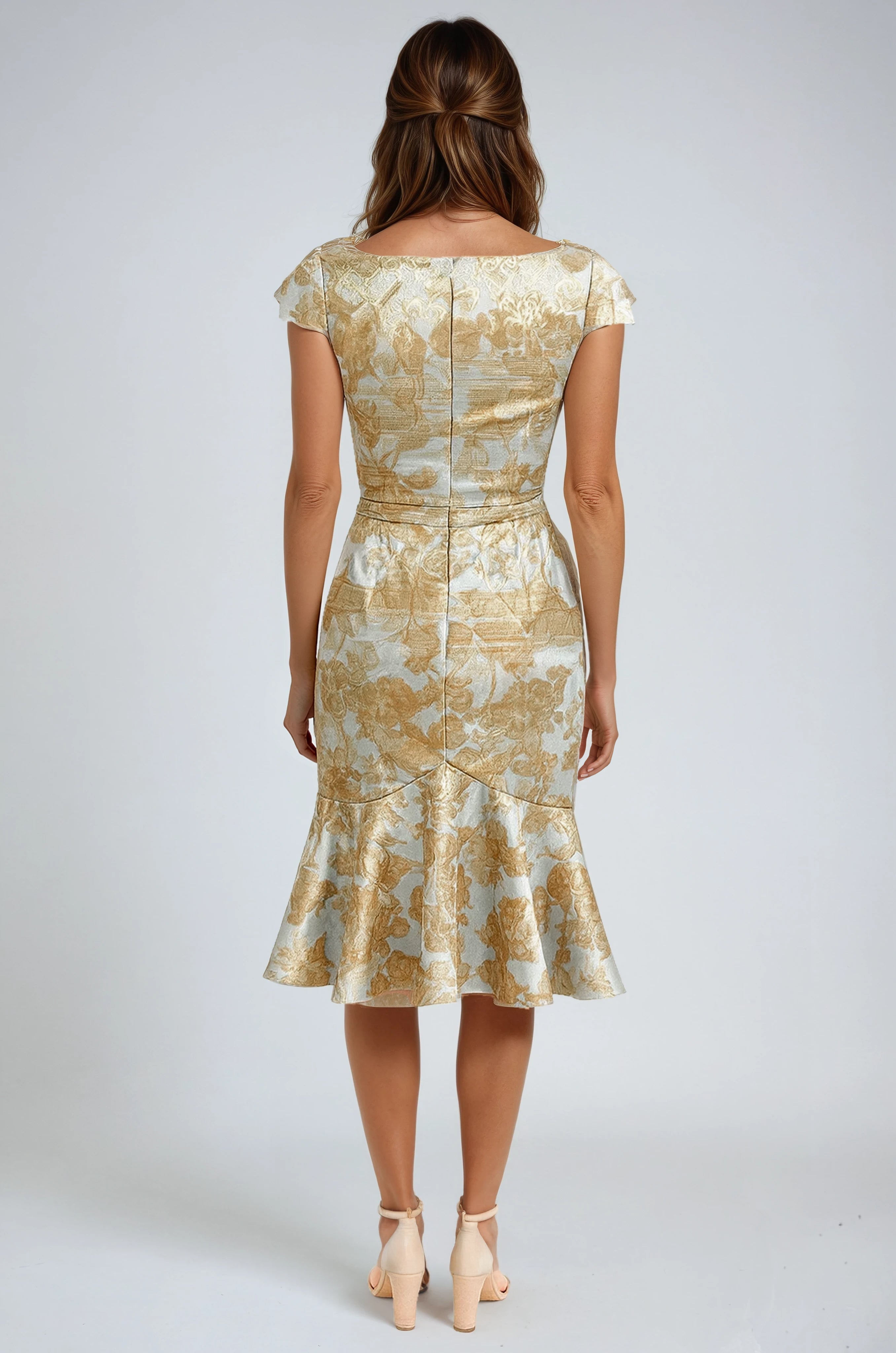 Jacquard Cap Sleeve Ruffle Hem Cocktail Cocktail Rene Ruiz Collection