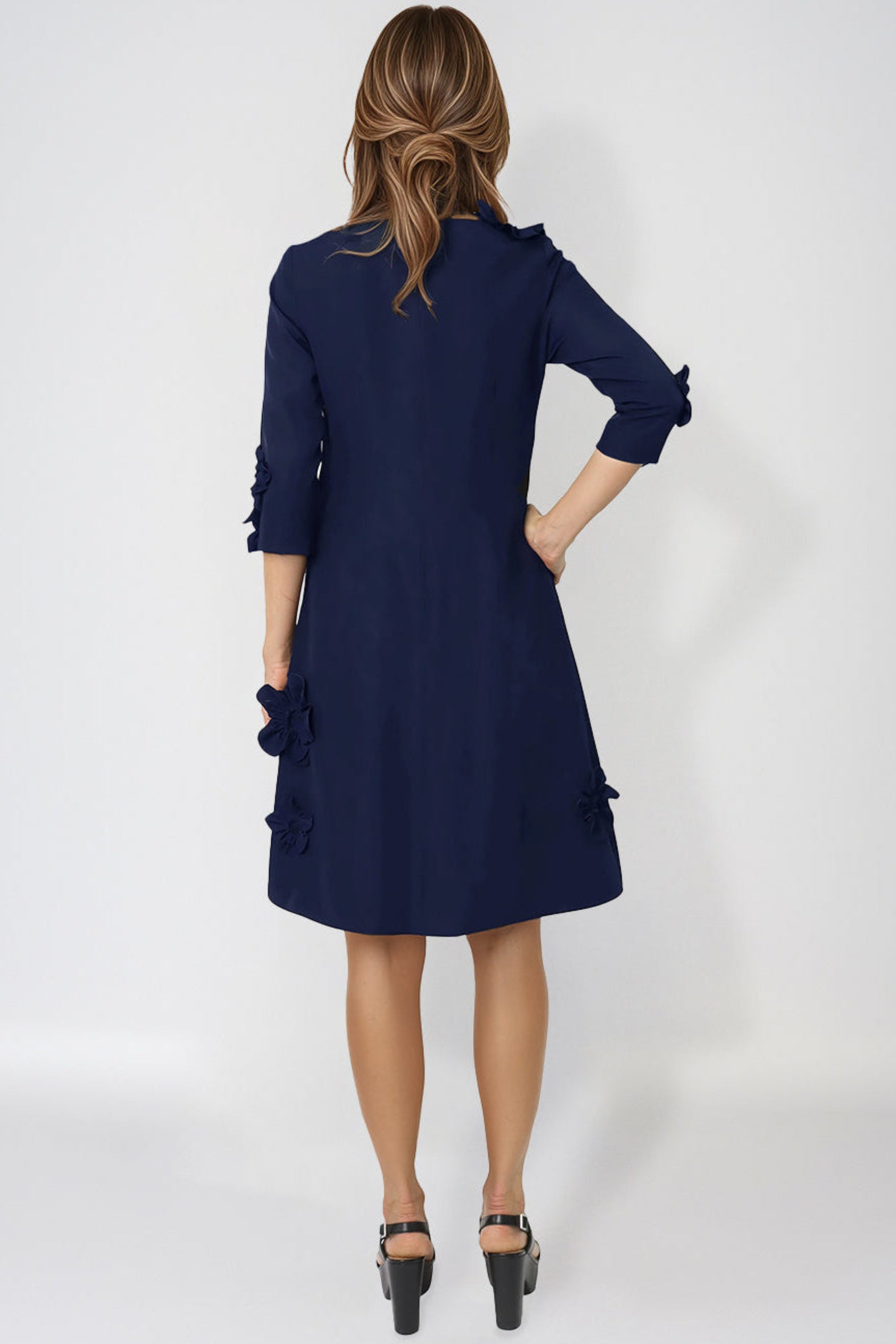 3/4 Sleeve Crepe Floral Applique A-Line Cocktail