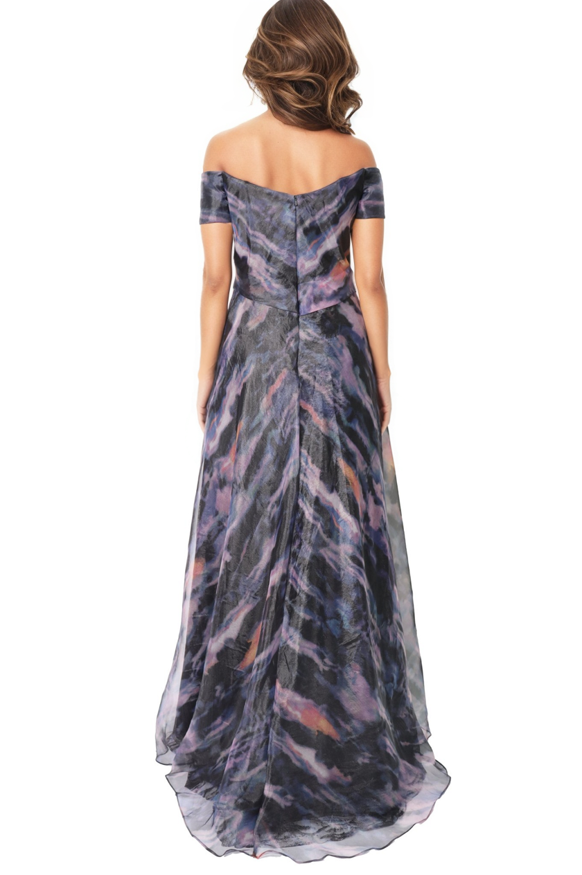 Off The Shoulder Printed Organza A-Line Gown  