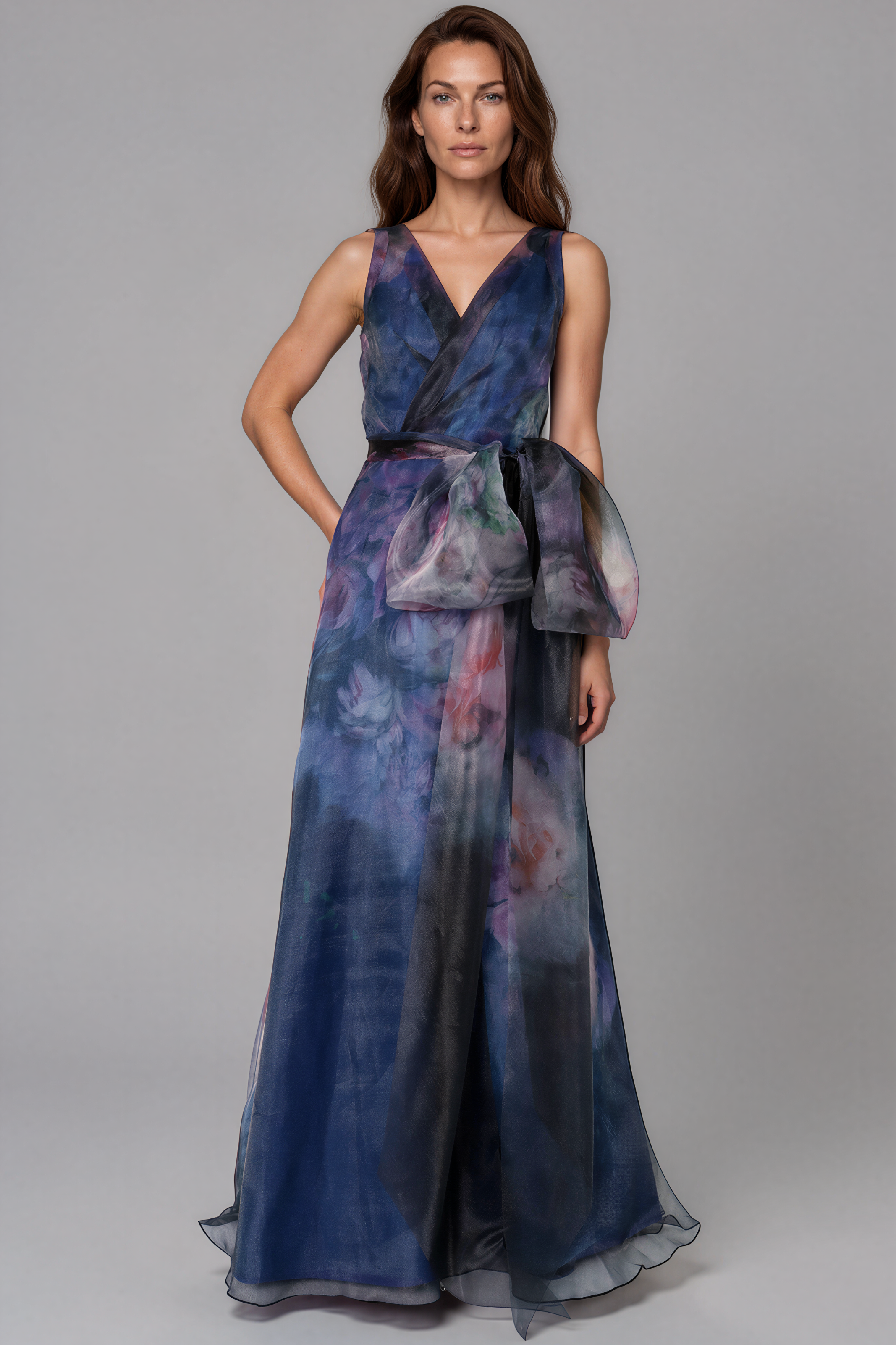 V-Neck Organza A-Line Gown Gown Rene Ruiz Collection