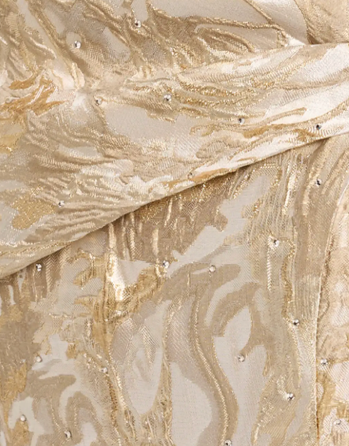 Off-Shoulder Metallic Jacquard Gown