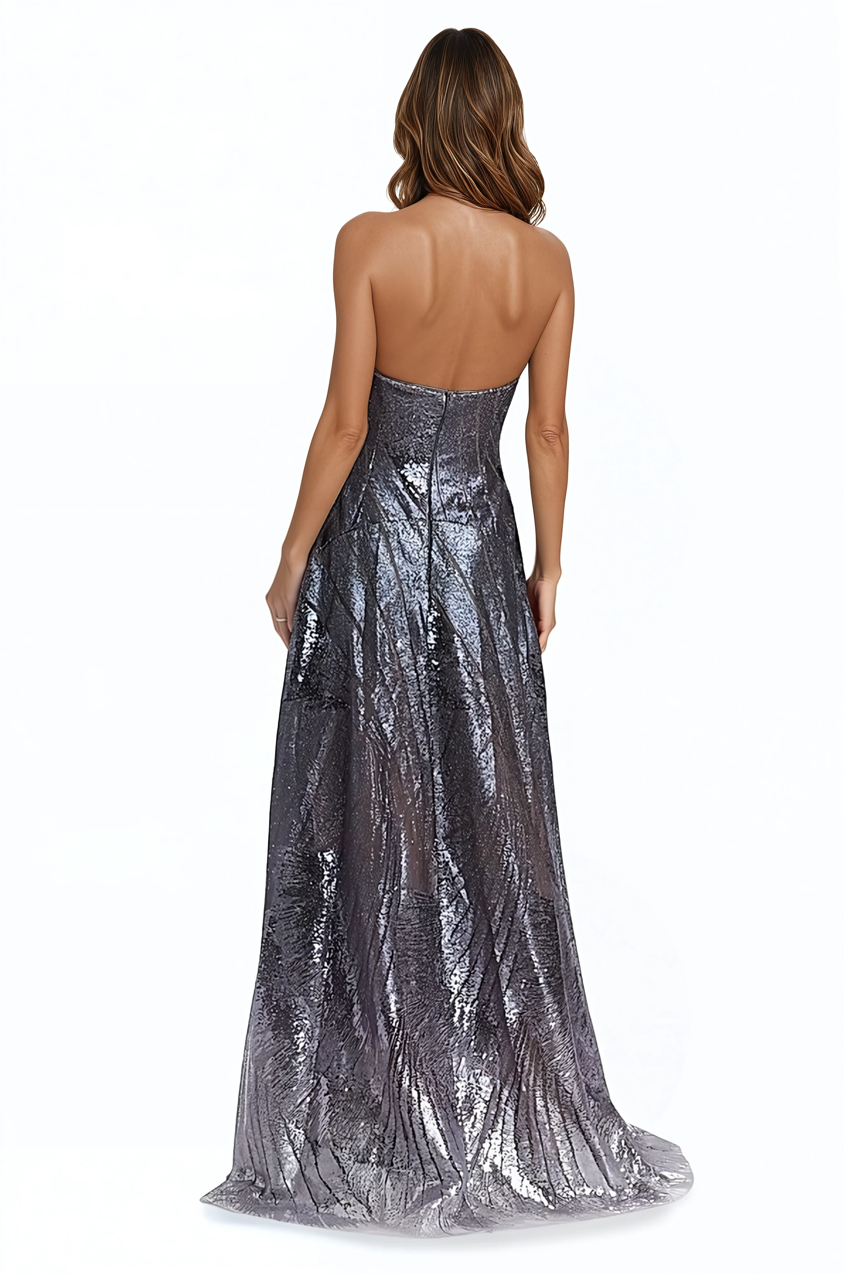 Sequin Embroidered A-Line Strapless Gown