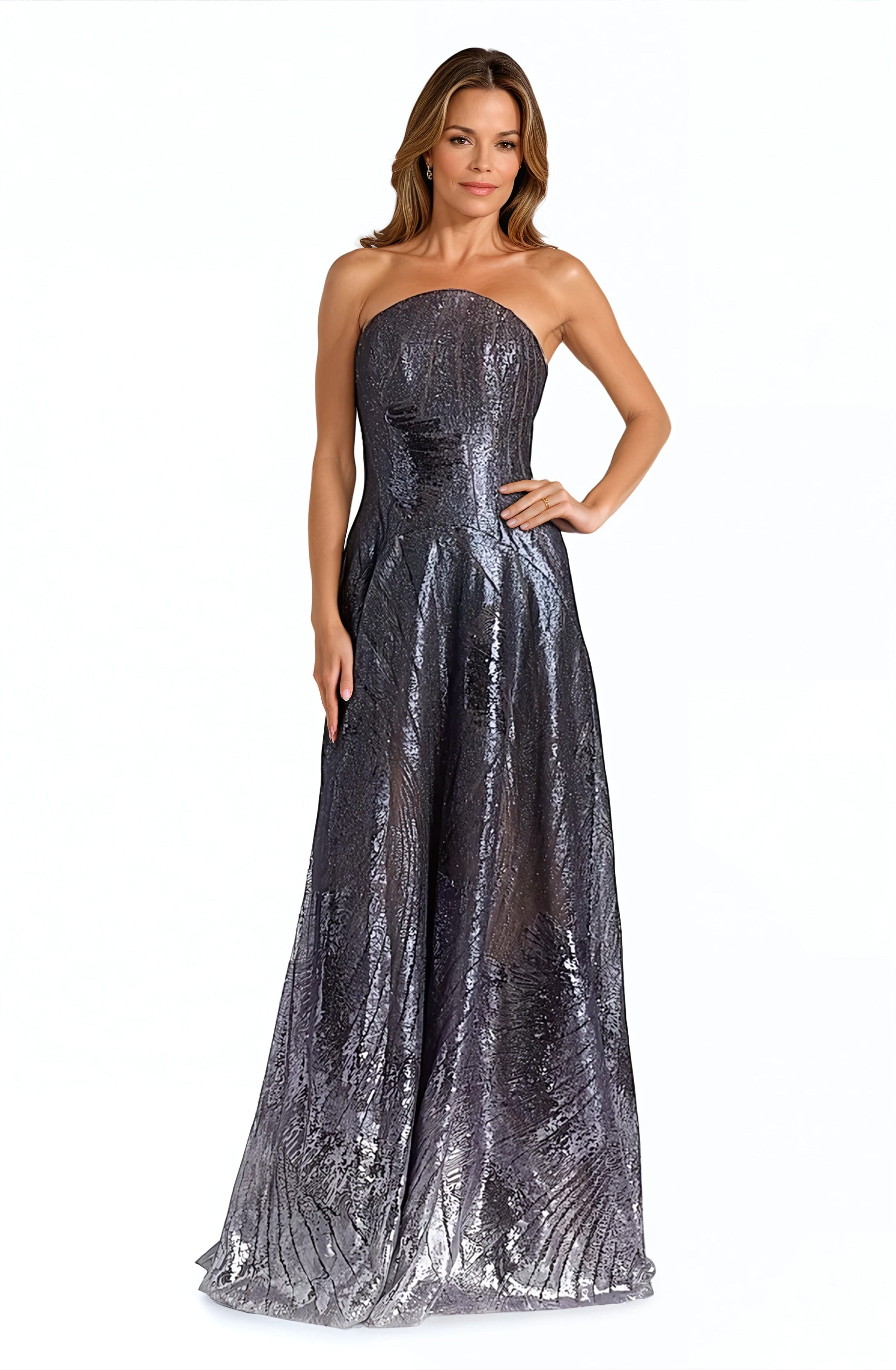 Sequin Embroidered A-Line Strapless Gown