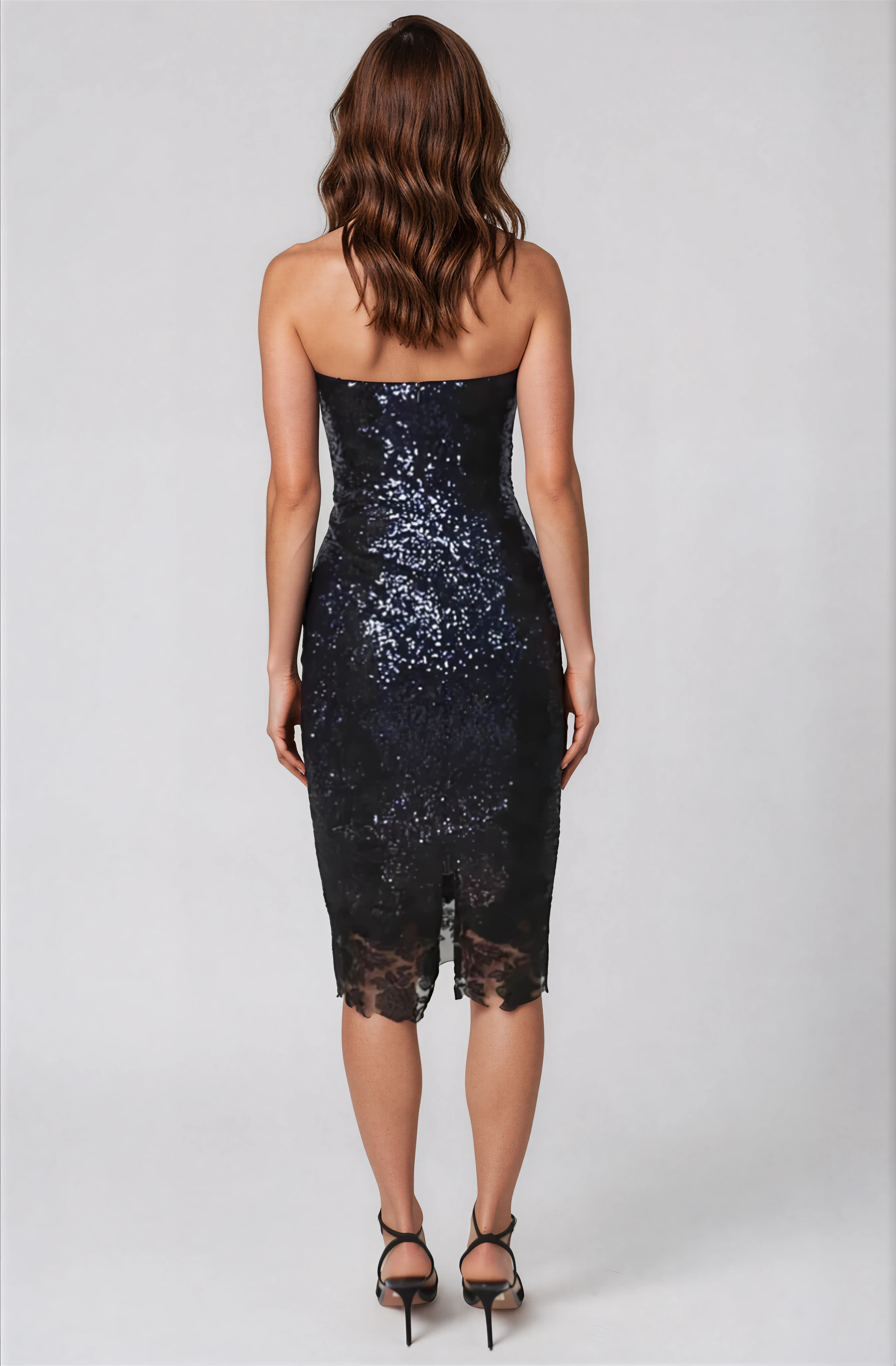 Sequin Strapless Lace Hem Bodycon Cocktail Cocktail Rene Ruiz Collection