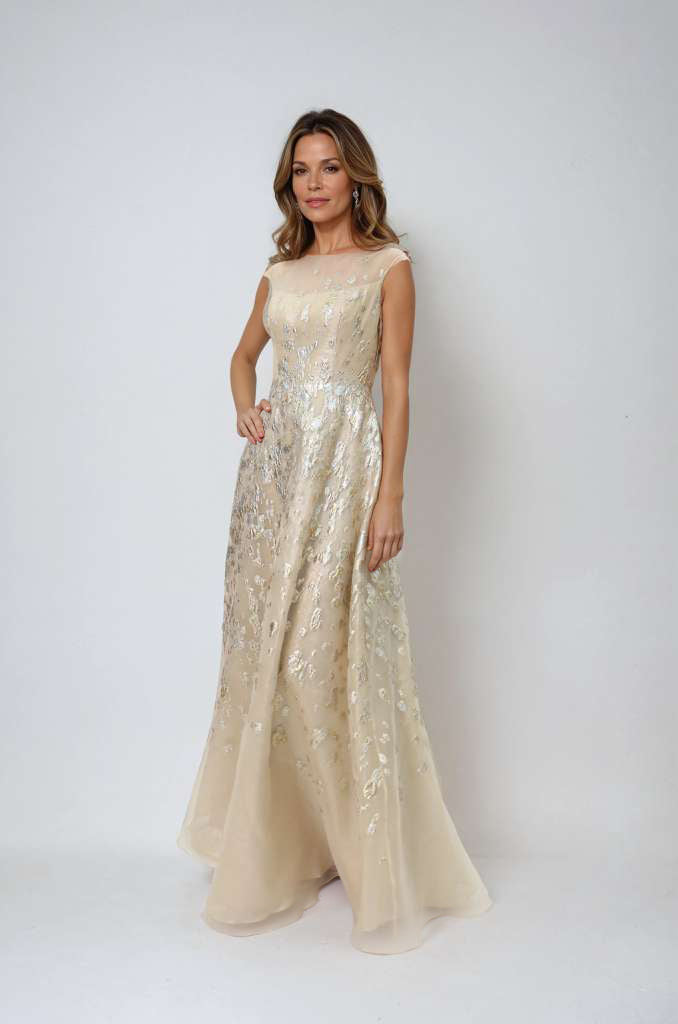 Fil Coupe Illusion Neckline A-Line Gown Gown Rene Ruiz Collection