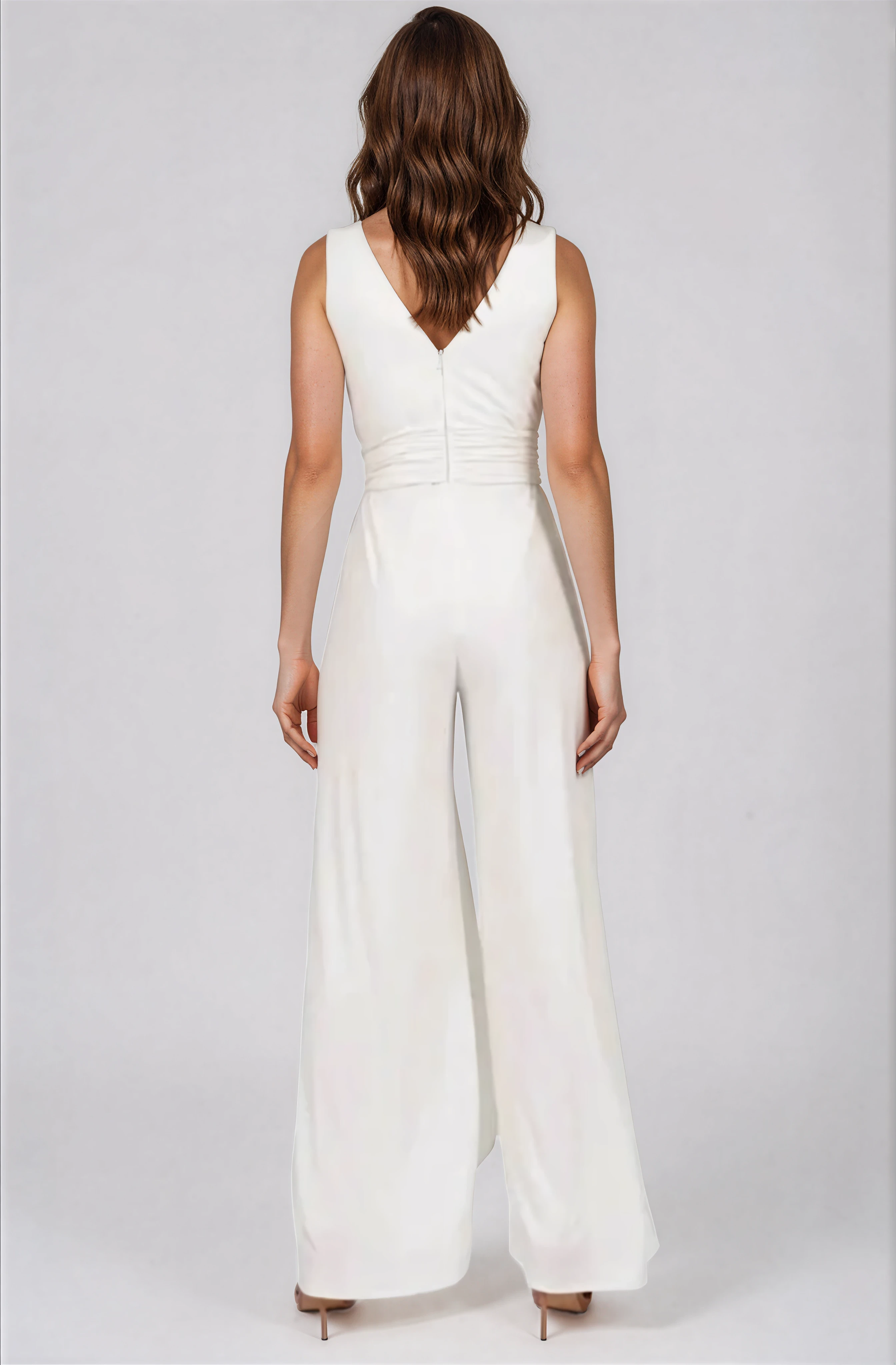 Sleeveless V-Neck Draped Jersey Knit Jumpsuit with Sash Belt Jumpsuit Rene Ruiz Collection
