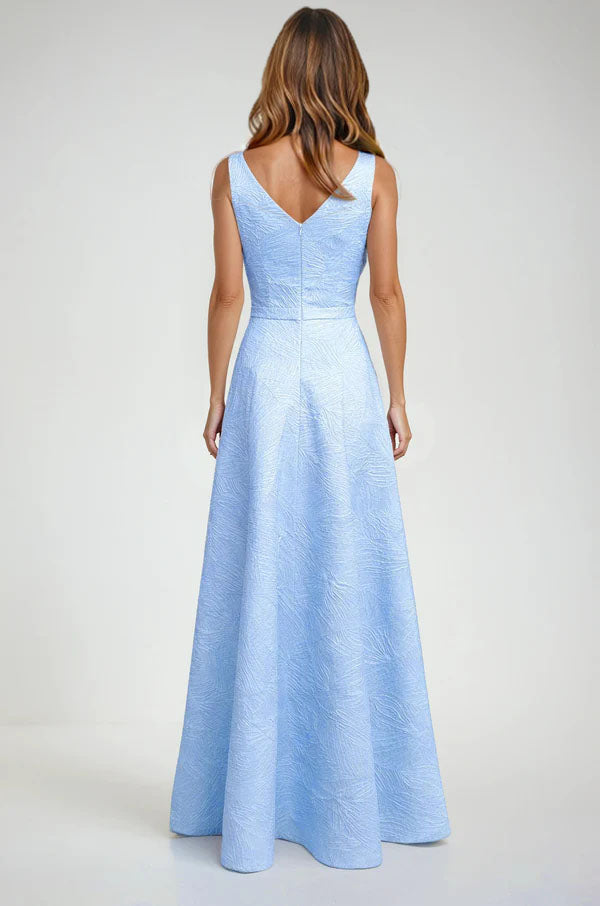 Square Neck Textured Jacquard A-Line Gown Square Neck Textured Jacquard A-Line Gown