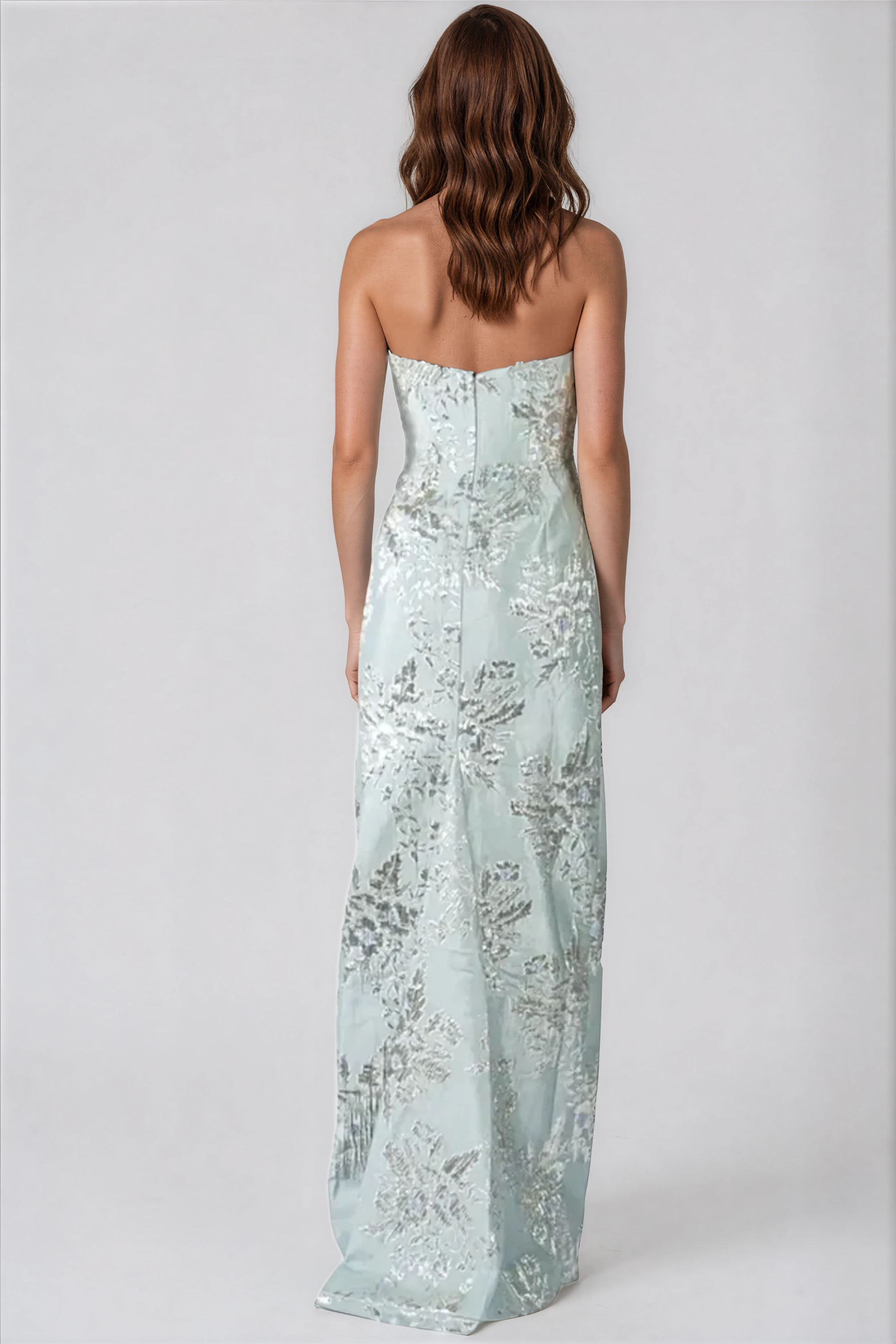 Strapless Brocade Column Gown Gown Rene Ruiz Collection
