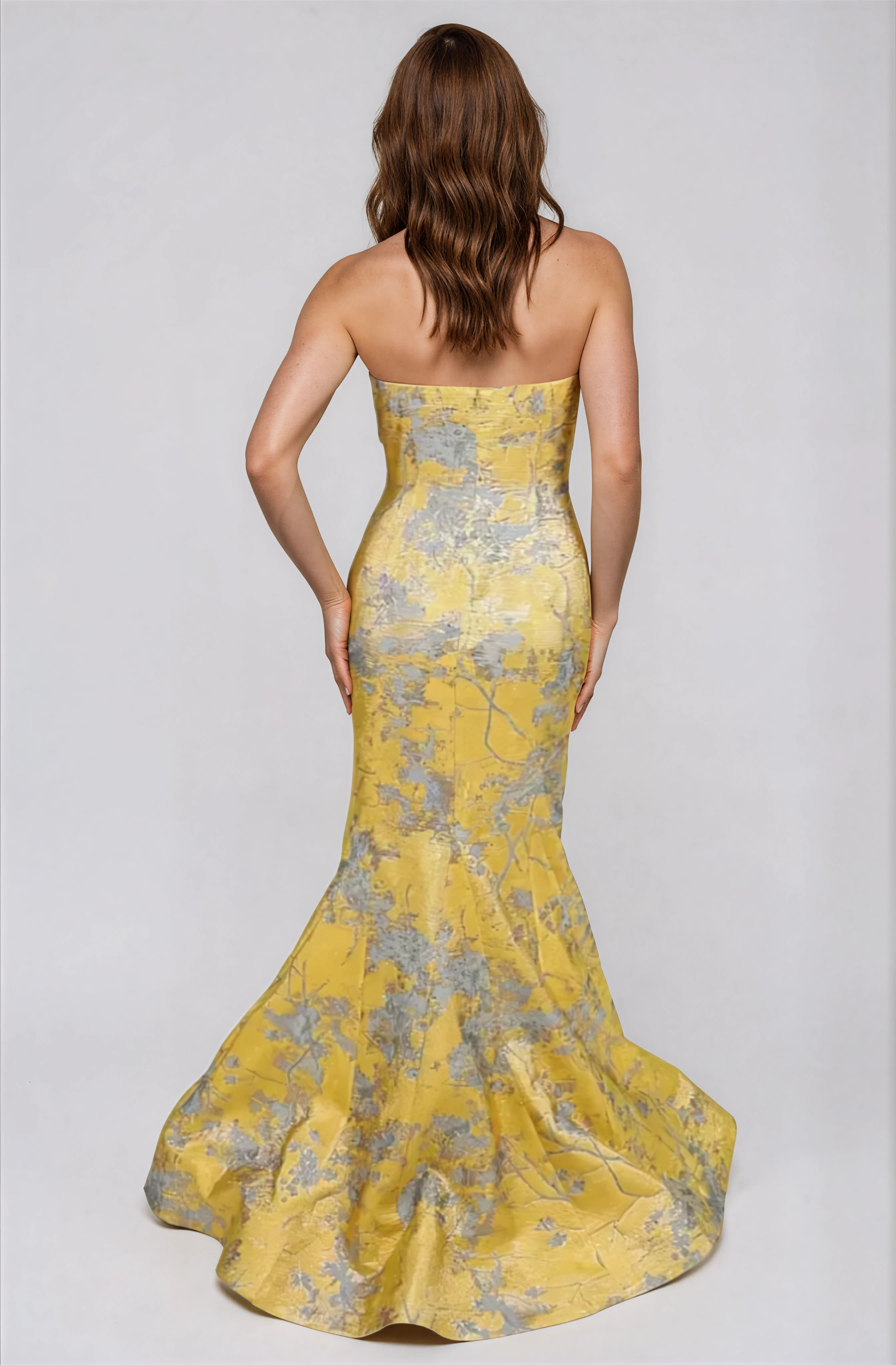 Strapless Fit and Flare with Bow Detail Gown Rene Ruiz Collection