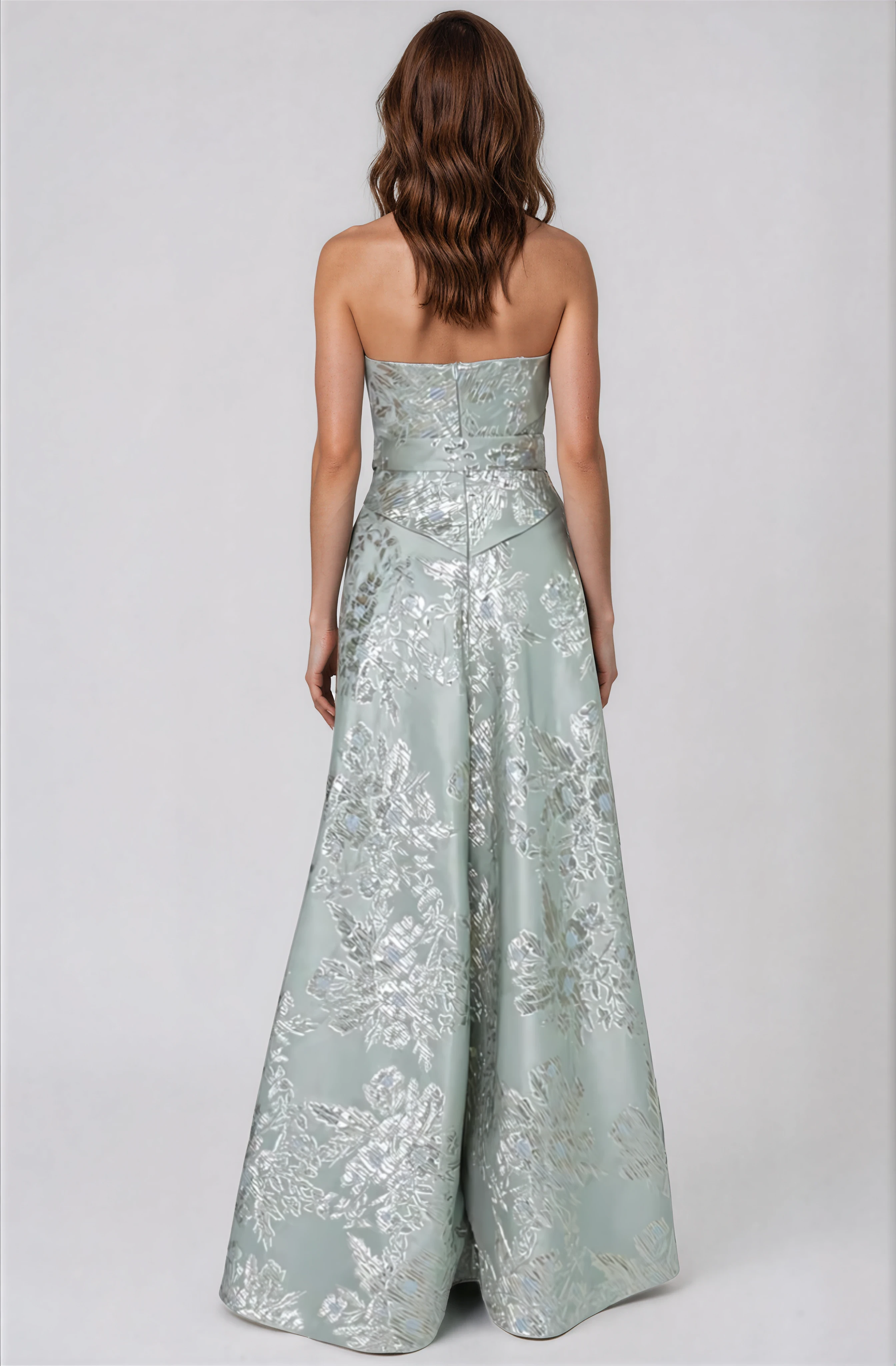 Strapless Floral Brocade Gown Gown Rene Ruiz Collection
