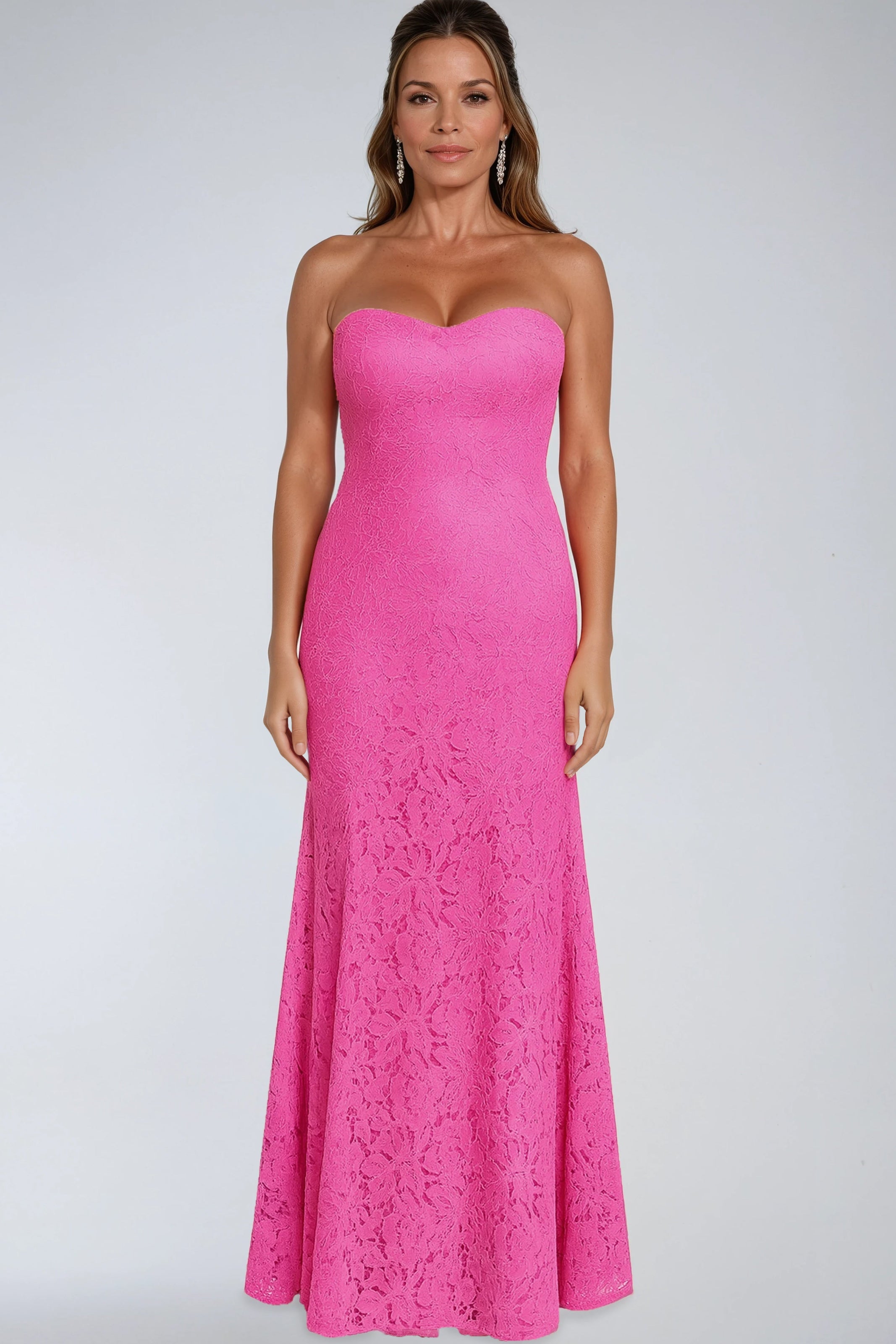 Strapless Lace Fit And Flare Gown Gown Rene Ruiz Collection