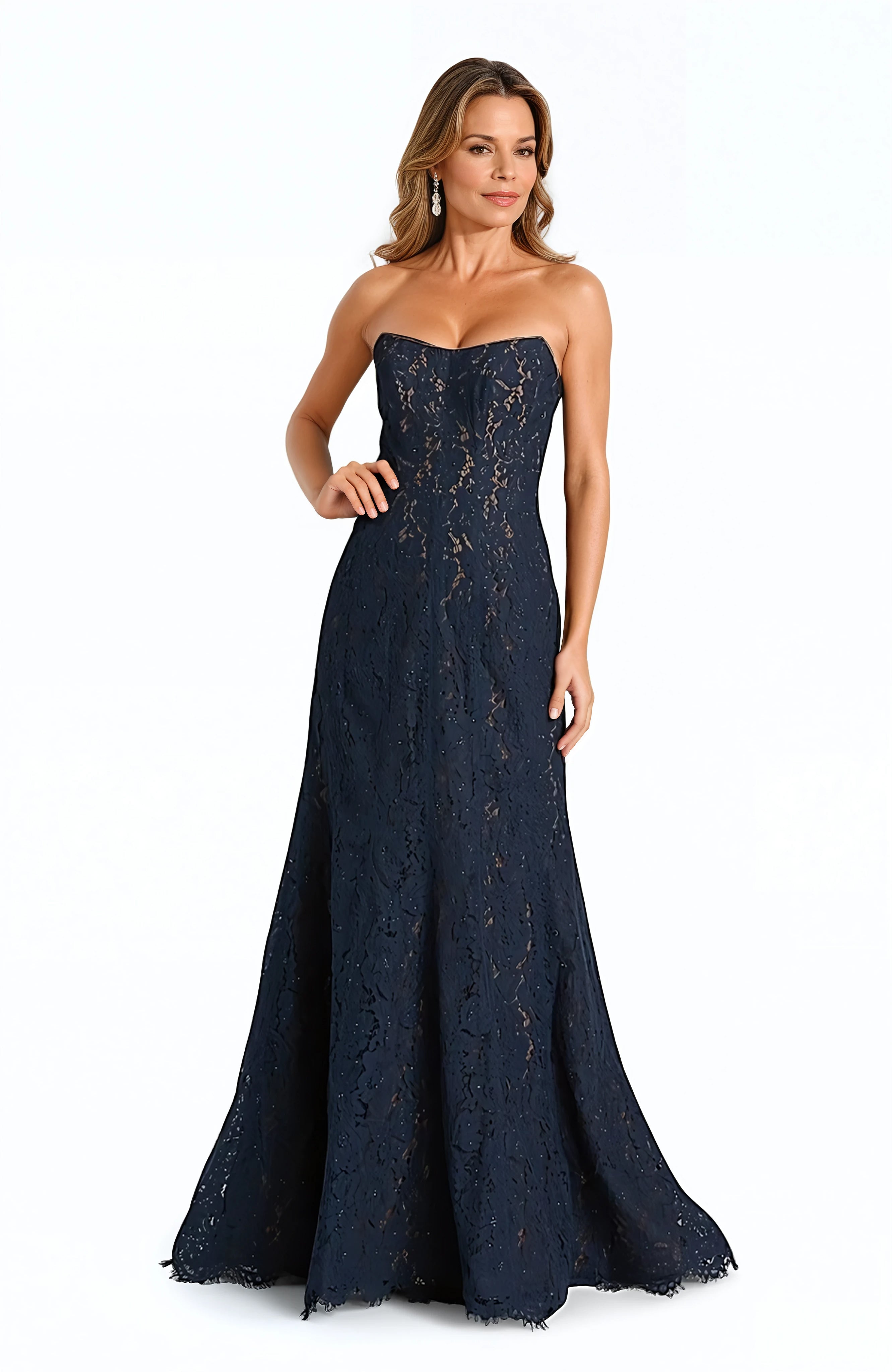 Strapless Lace Mermaid Gown Gown Rene Ruiz Collection 0 Navy