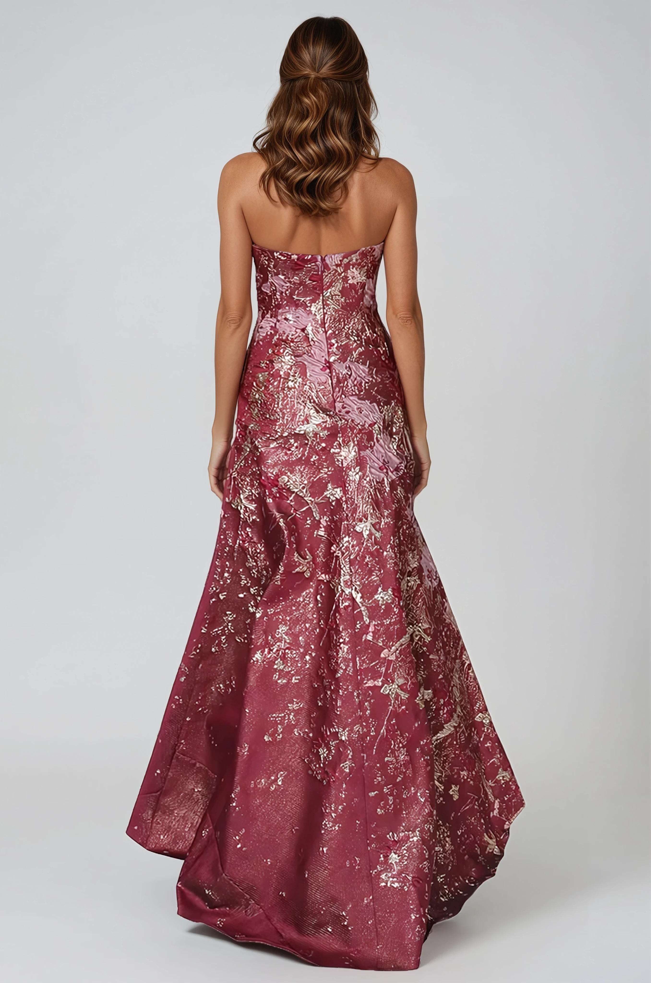 Strapless Mermaid Brocade Gown Gown Rene Ruiz Collection