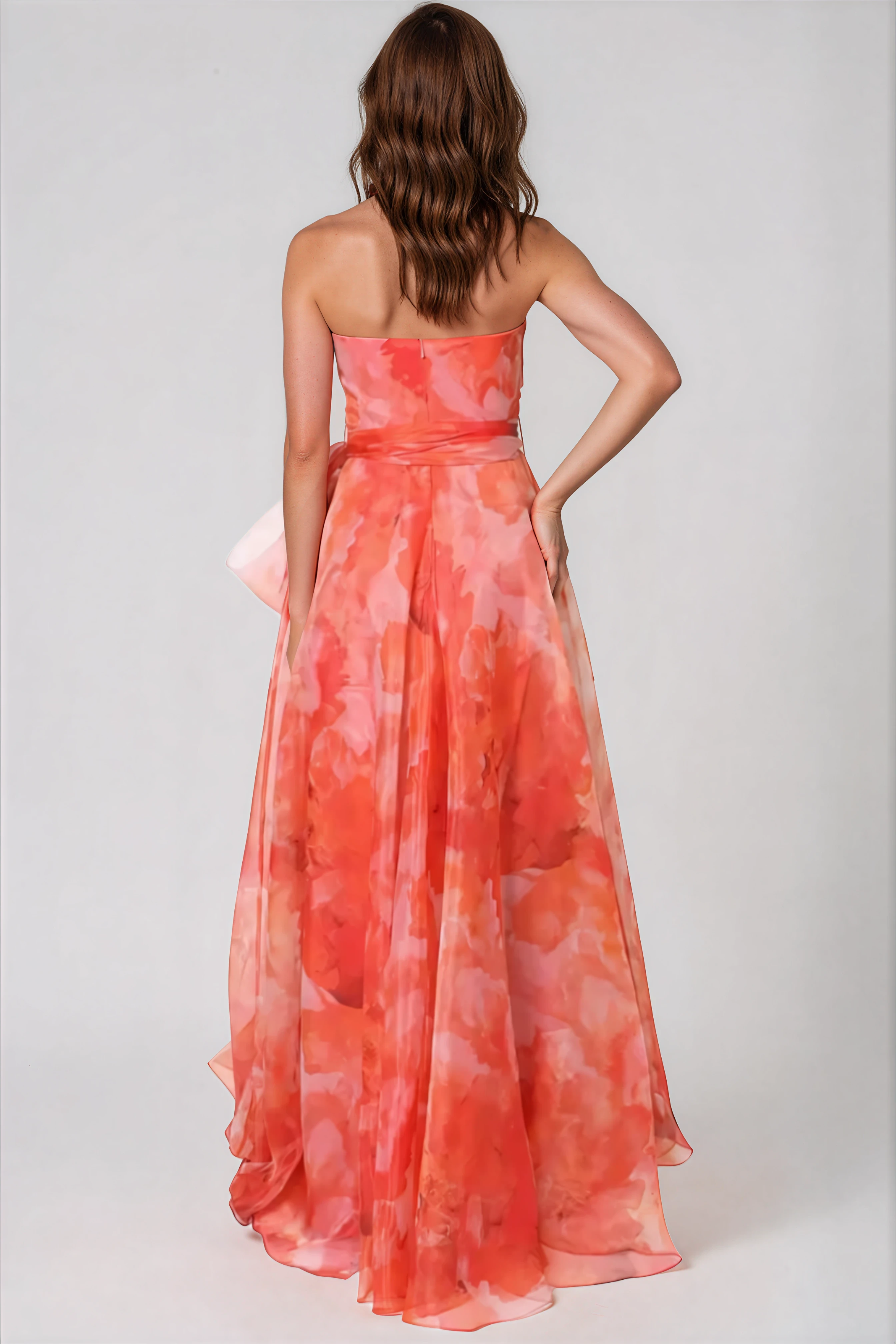 Strapless Organza Gown With Belt Gown Rene Ruiz Collection