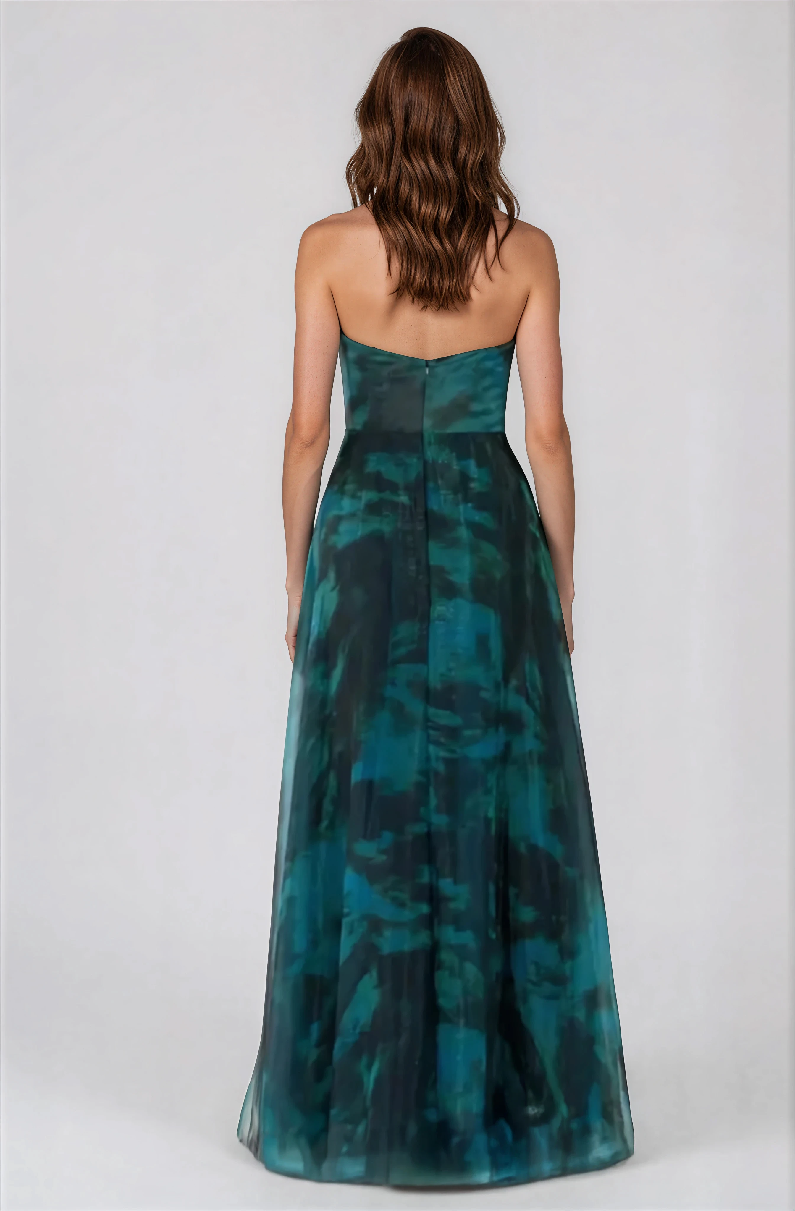 Strapless Organza Print A-Line Gown Gown Rene Ruiz Collection
