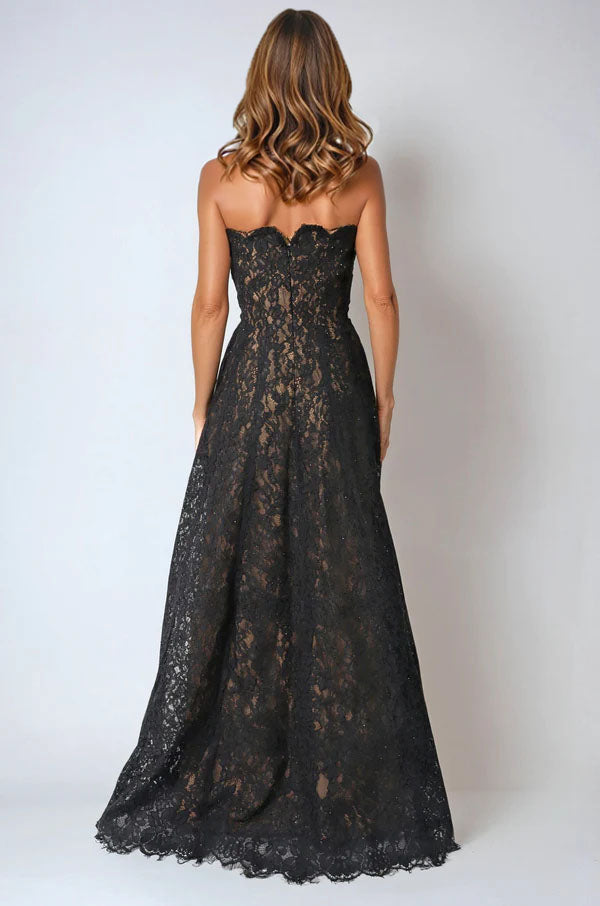 Strapless Paneled Lace A-line Gown Gown Rene Ruiz Collection