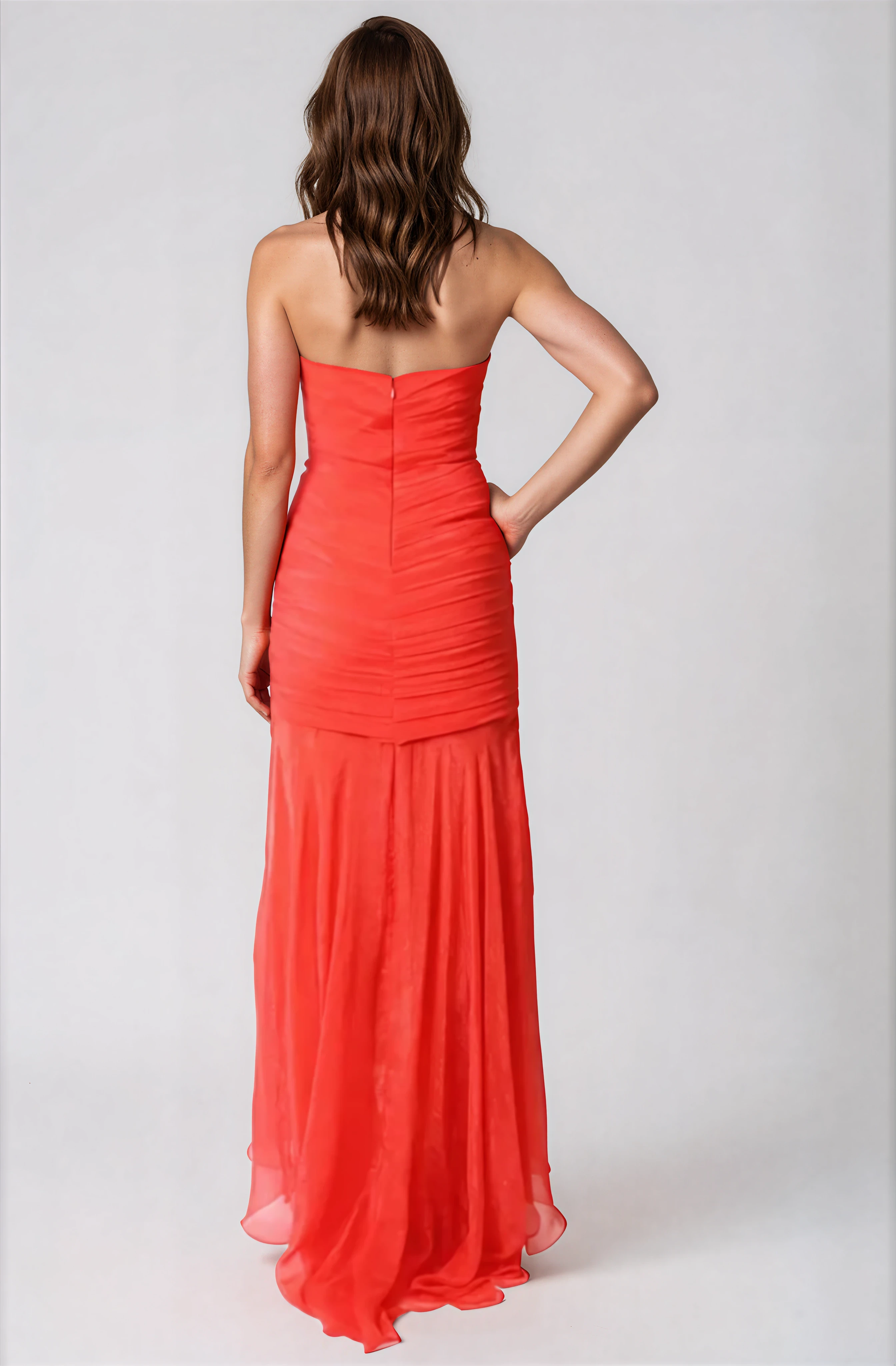 Strapless Pleated Chiffon Gown Gown Rene Ruiz Collection