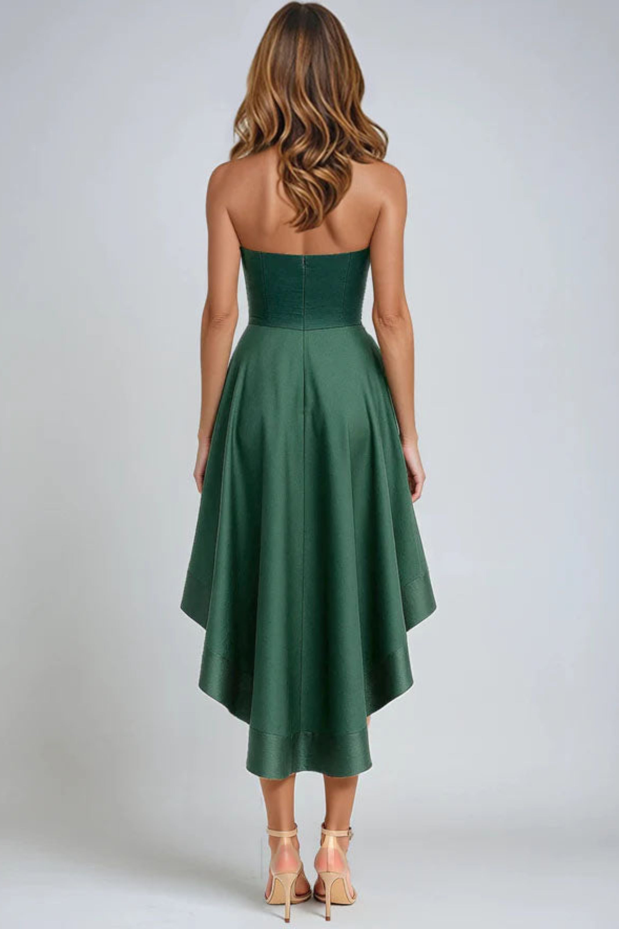 Strapless Satin High Low Fit And Flare Cocktail Cocktail Rene Ruiz Collection