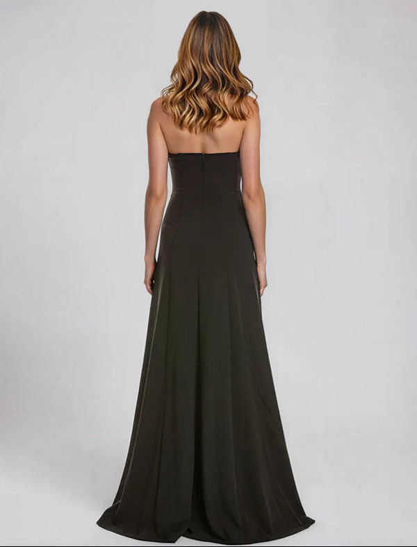 Strapless Sequin Floral Appliqué Crepe Column Gown With Front Slit Gown Rene Ruiz Collection