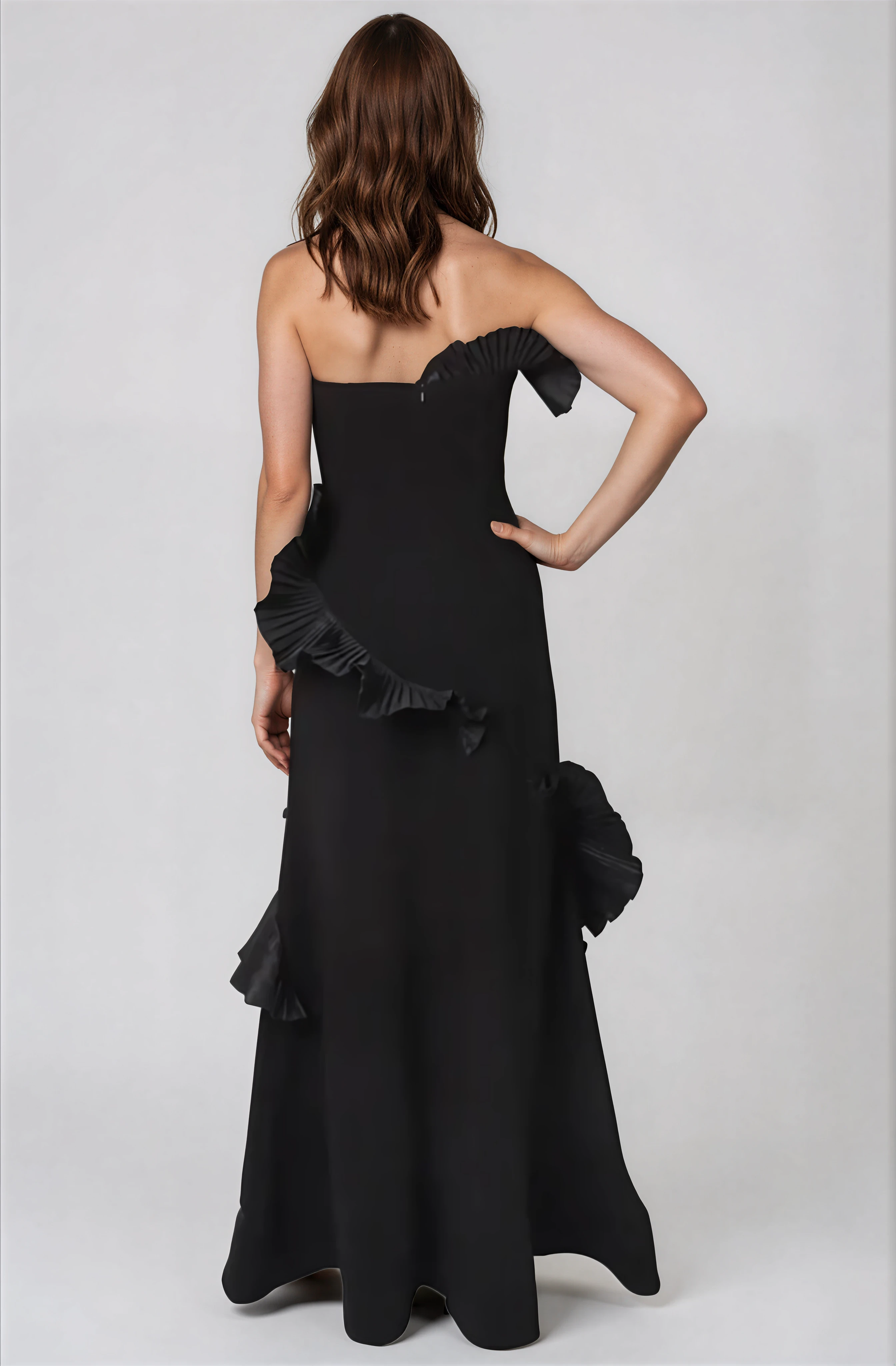 Strapless Taffeta Ruffles Fit And Flare Gown Gown Rene Ruiz Collection