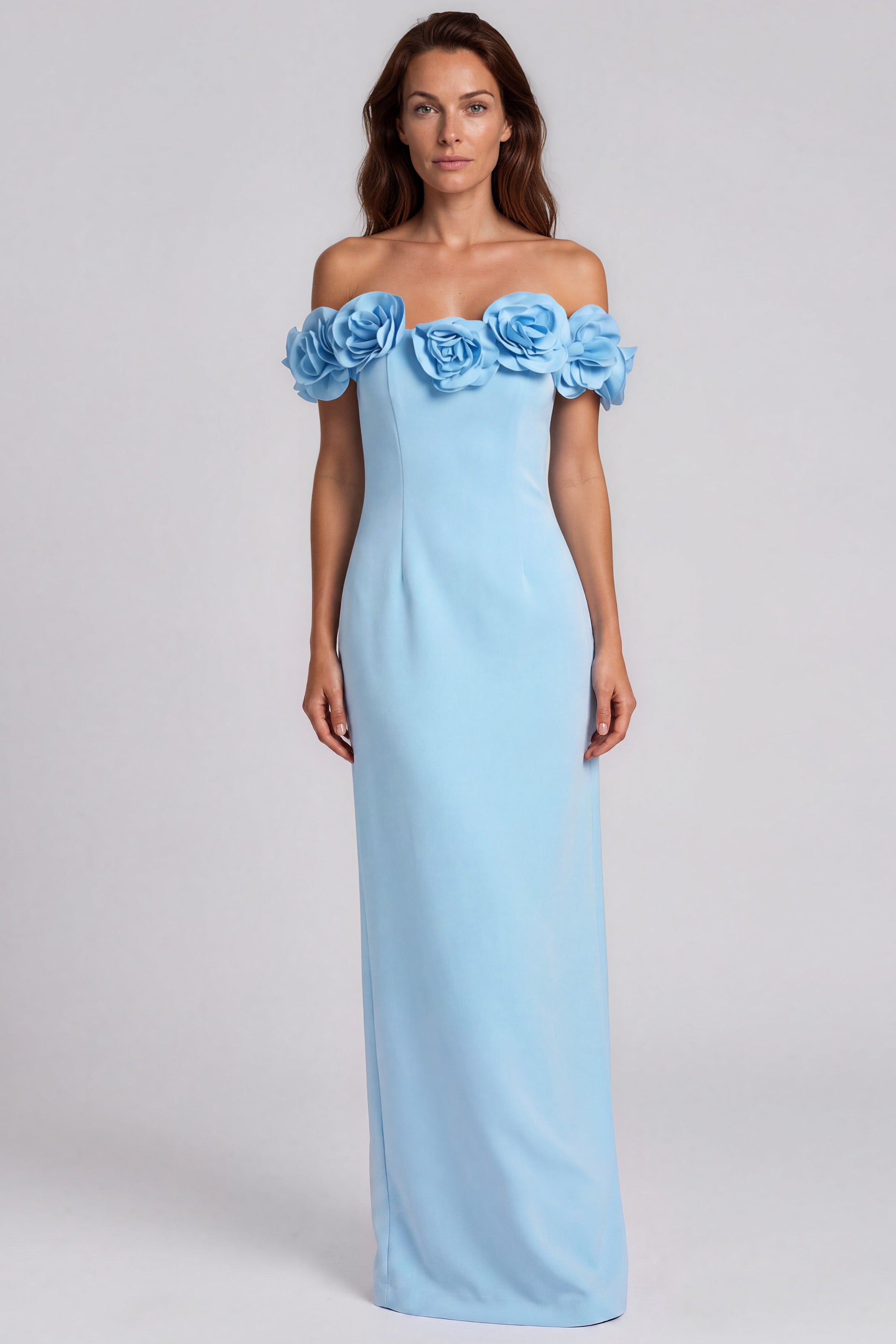 Off The Shoulder 3D Floral Gown Gown Rene Ruiz Collection