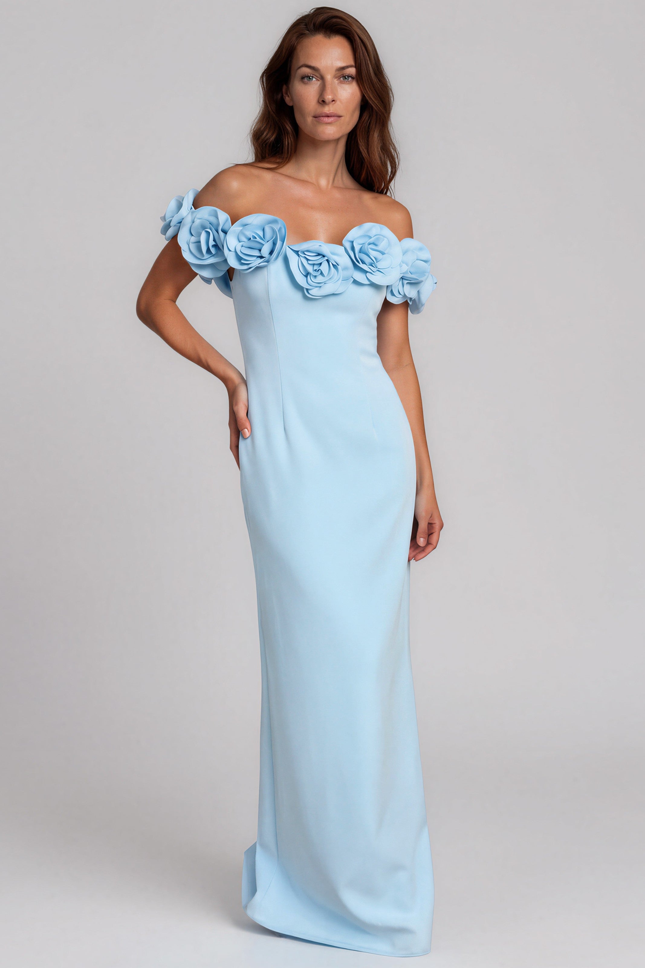 Off The Shoulder 3D Floral Gown Gown Rene Ruiz Collection