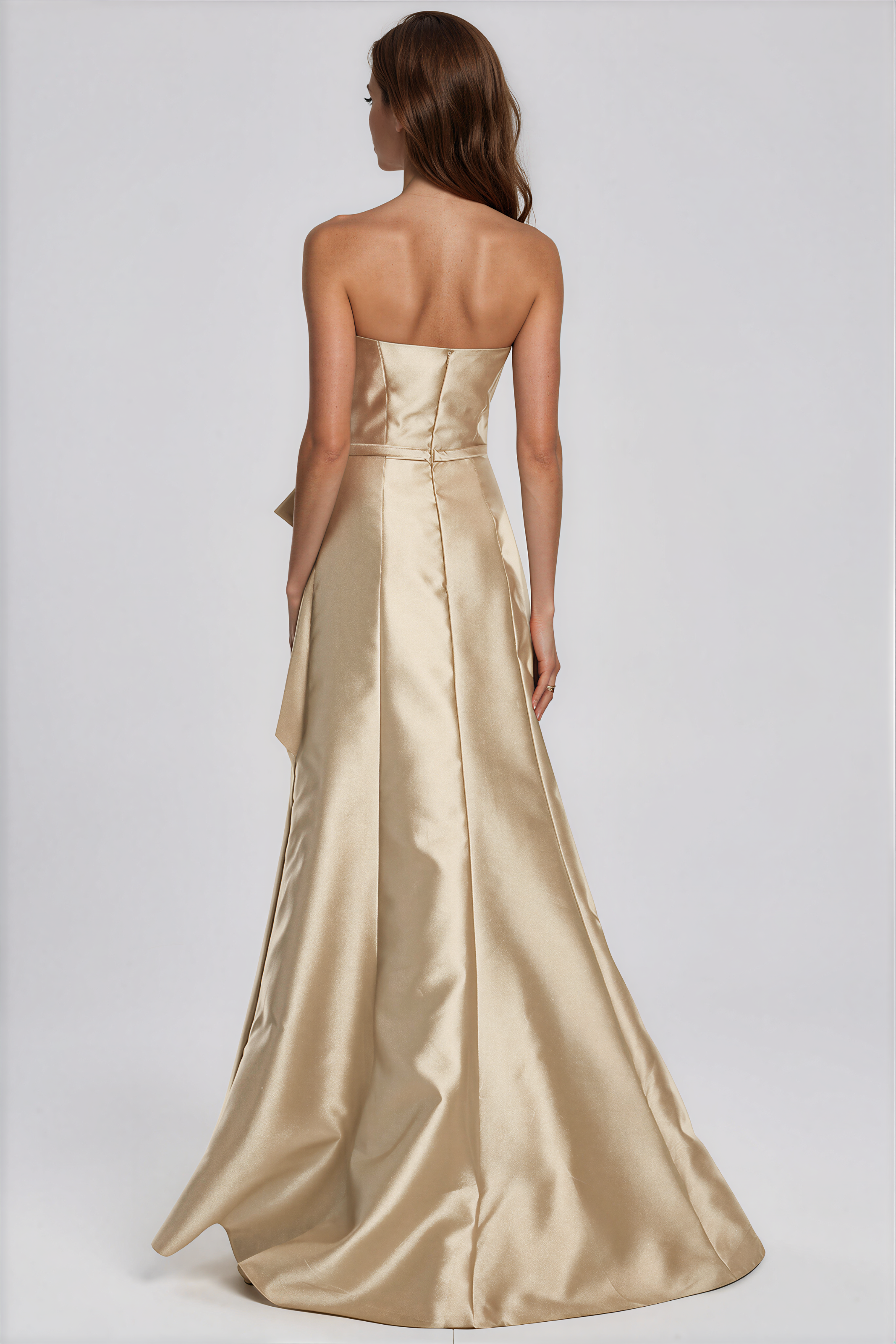 Strapless Ruffle Bow A-Line Gown Gown Rene Ruiz Collection
