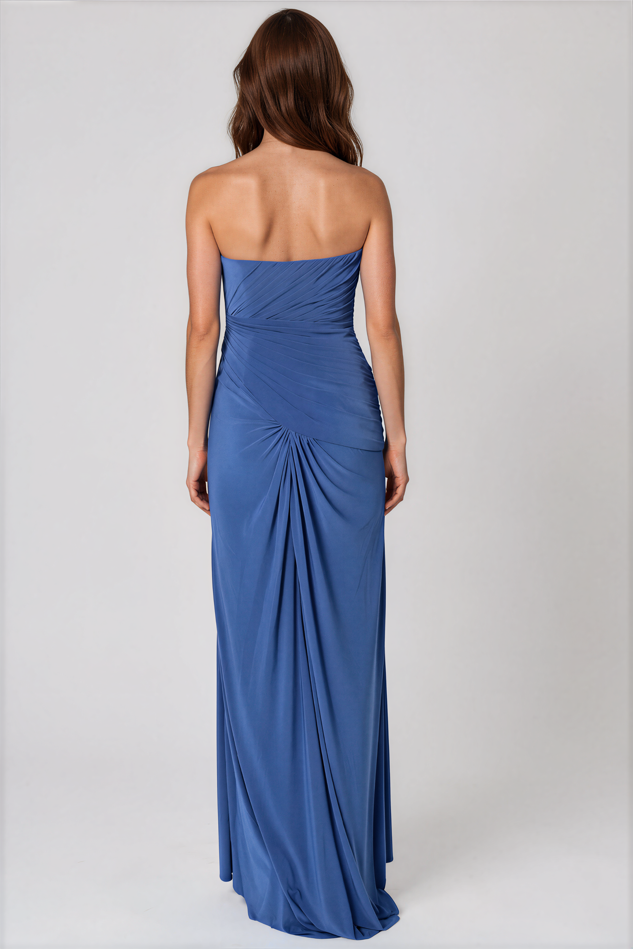 Strapless Pleated Wrap Around A-Line Gown Rene Ruiz Collection