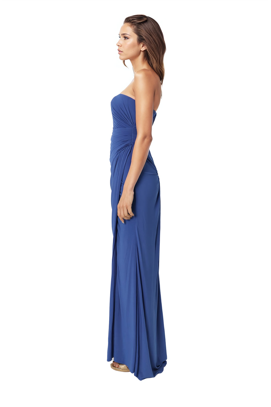 Strapless Pleated Wrap Around A-Line Gown  