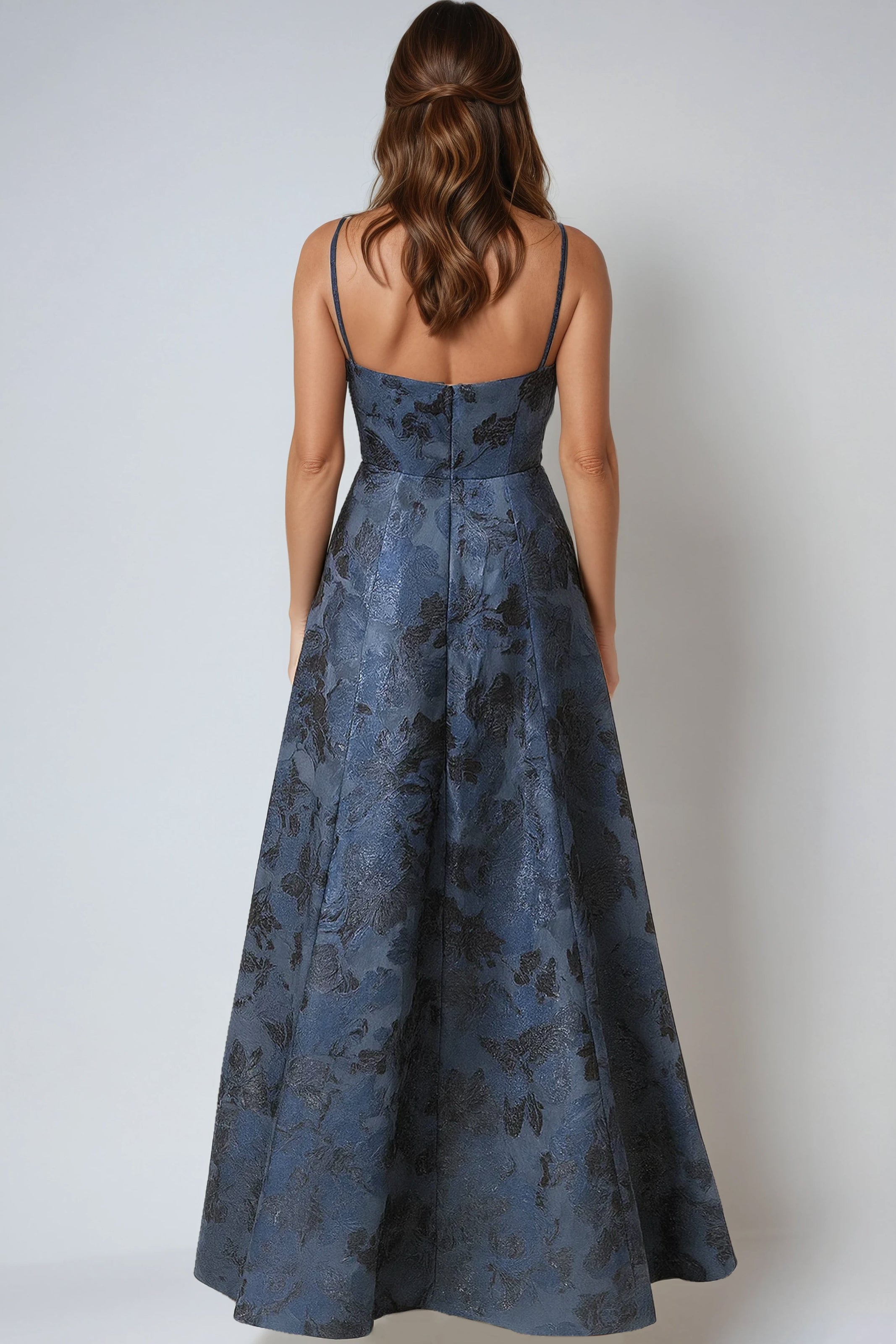 V Neck Spaghetti Strap A-Line Gown Gown Rene Ruiz Collection