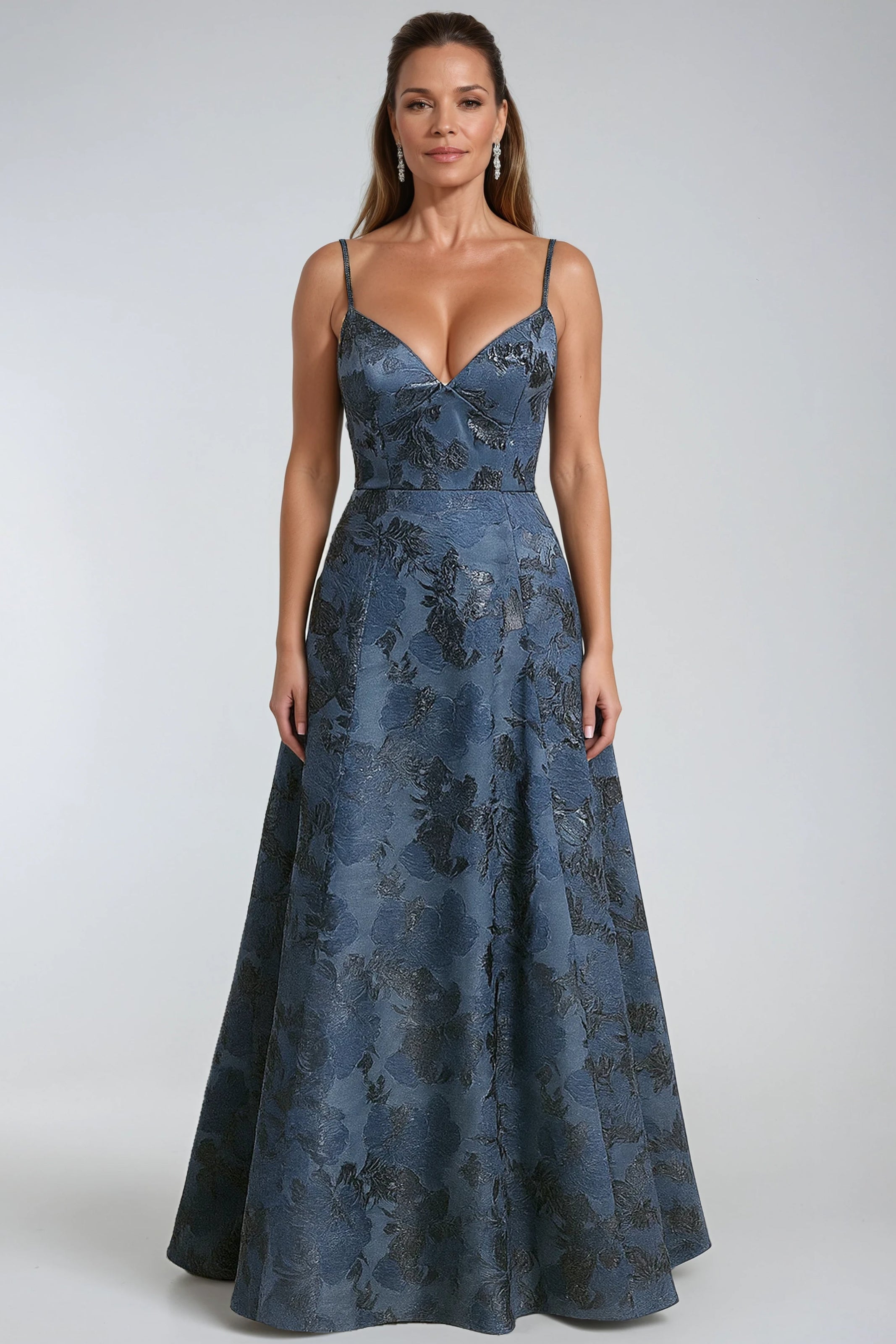 V Neck Spaghetti Strap A-Line Gown
