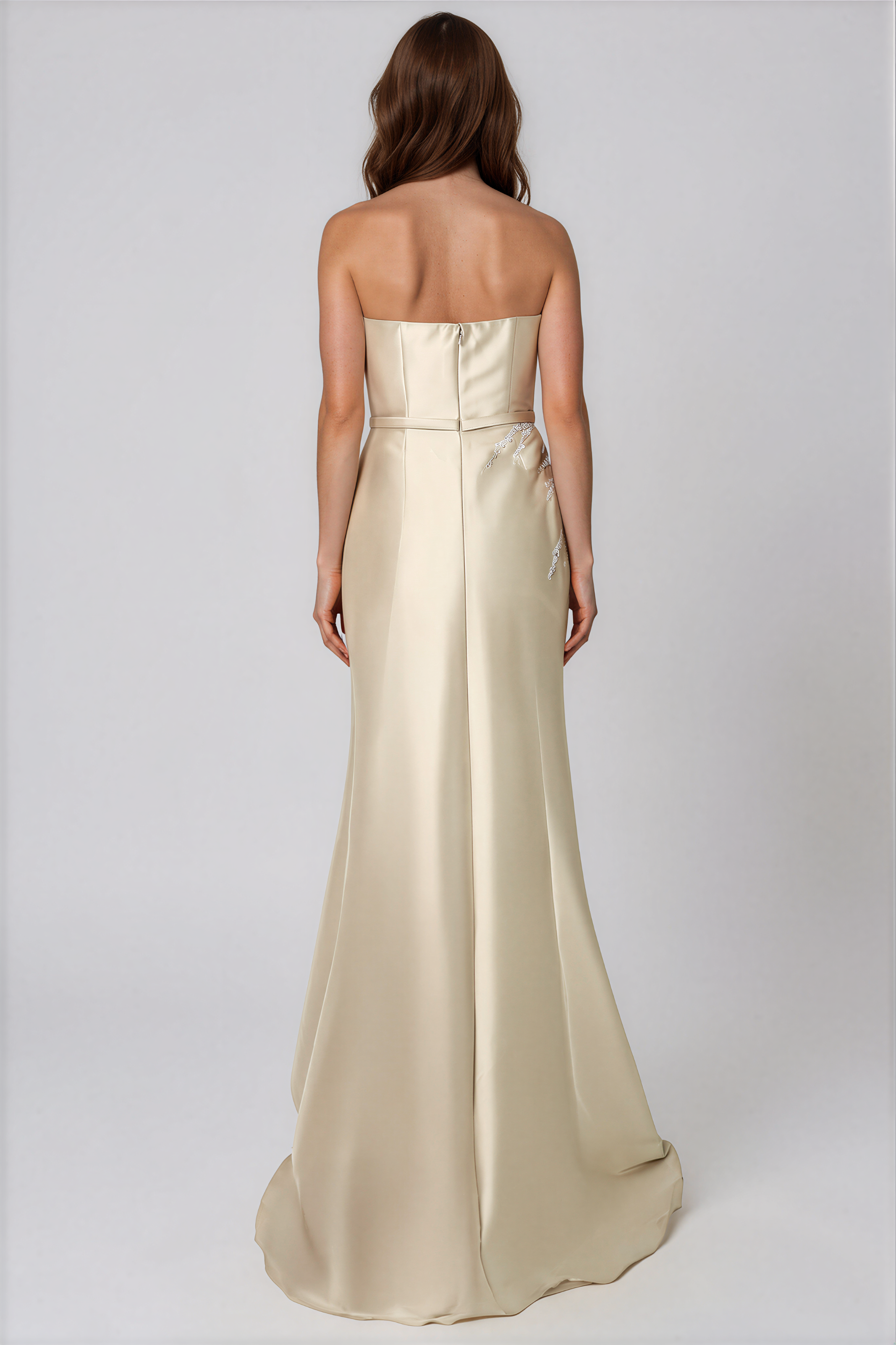 Strapless Metallic Bead Embellished Gown Gown Rene Ruiz Collection