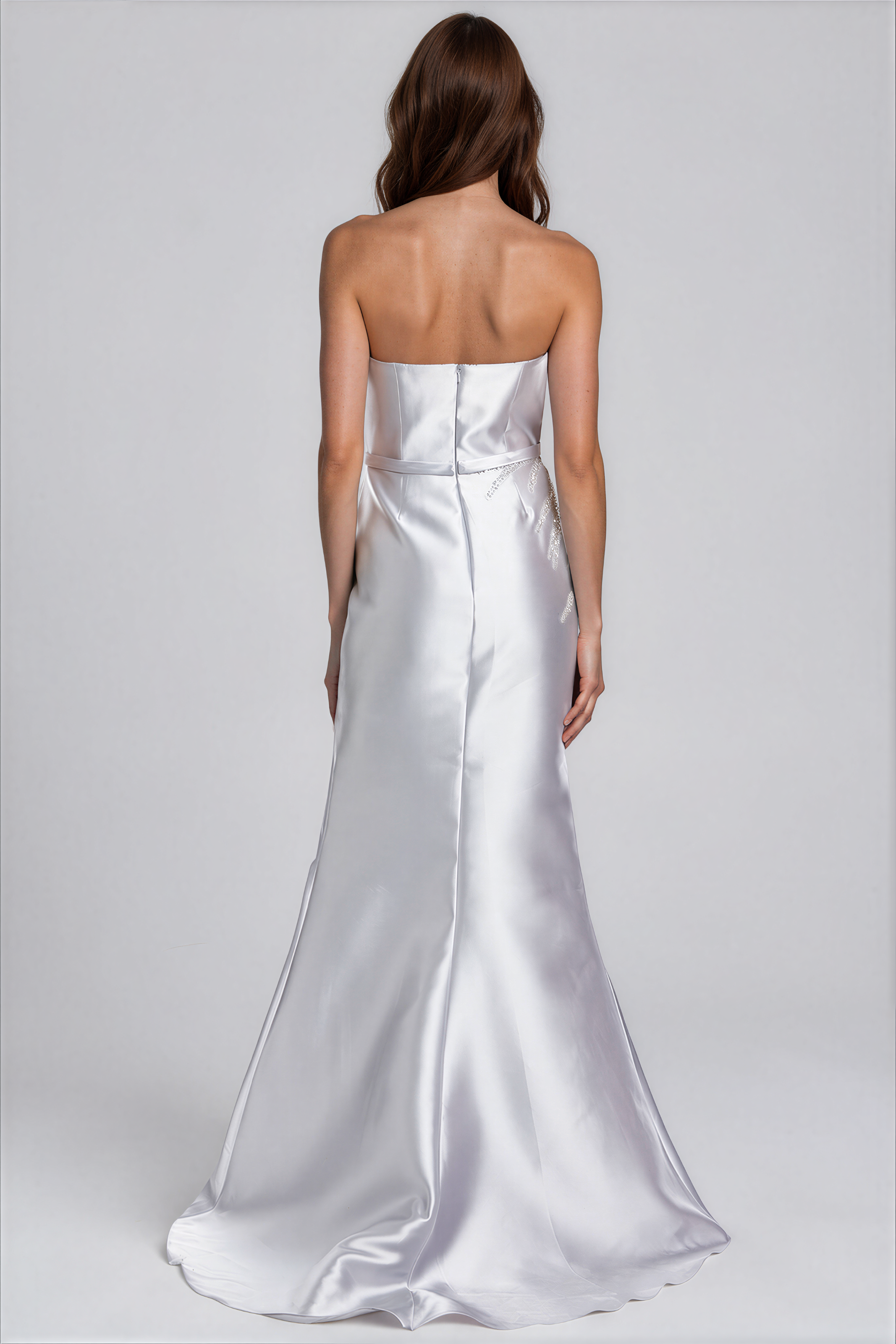 Strapless Metallic Bead Embellished Gown Gown Rene Ruiz Collection