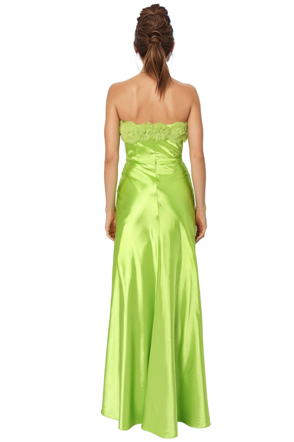 Strapless Satin Pleated Floral Tulle A-Line Gown  