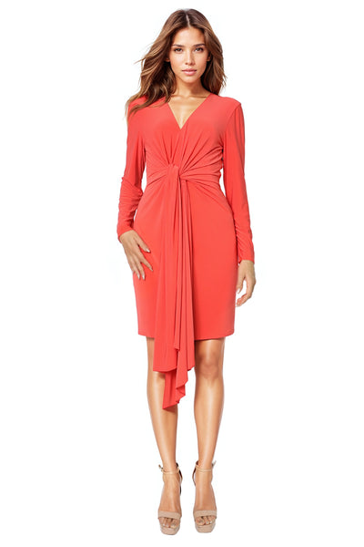 Long Sleeve V Neck Knotted Sheath Dress