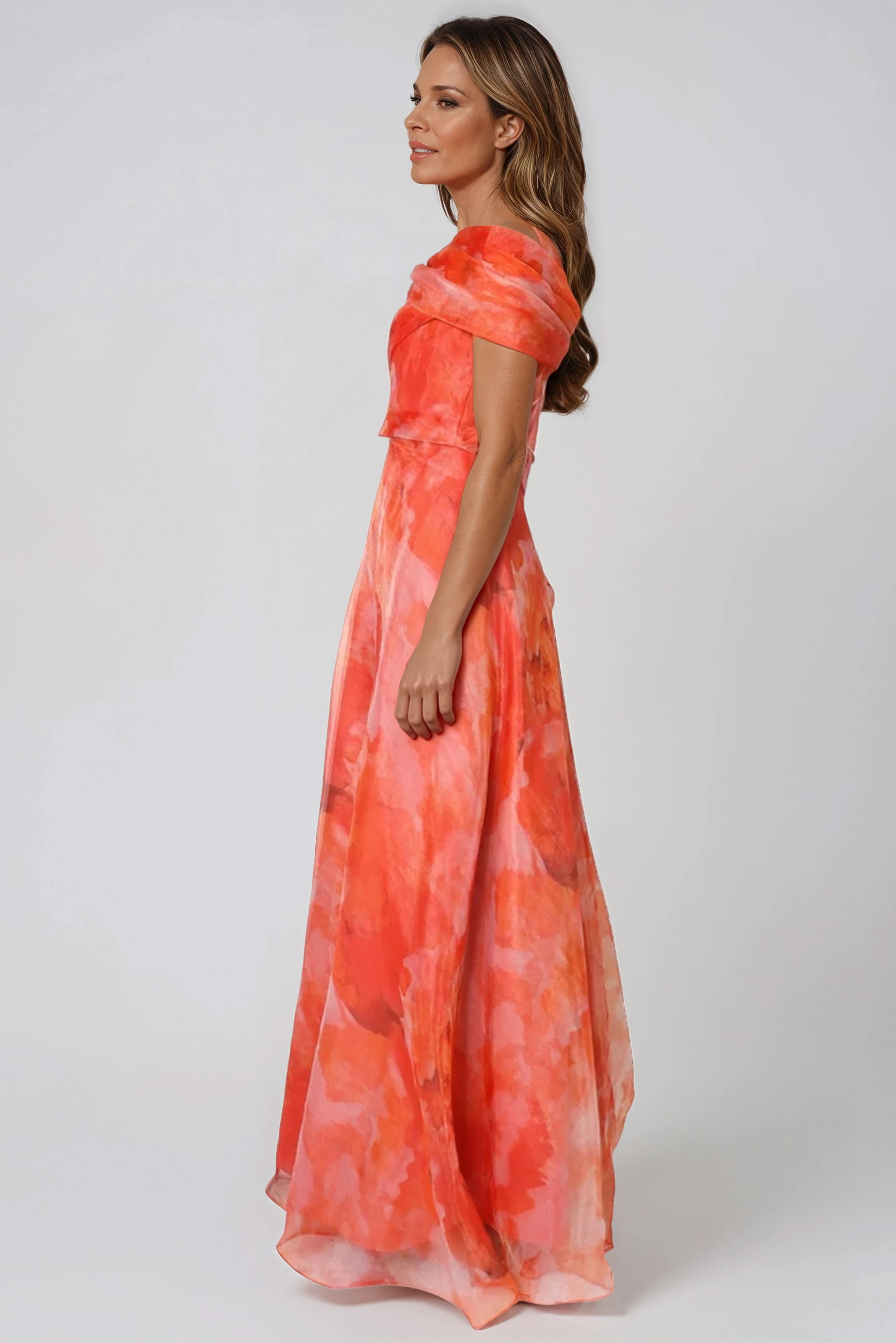 Twisted Off-The-Shoulder Organza Gown Gown Rene Ruiz Collection