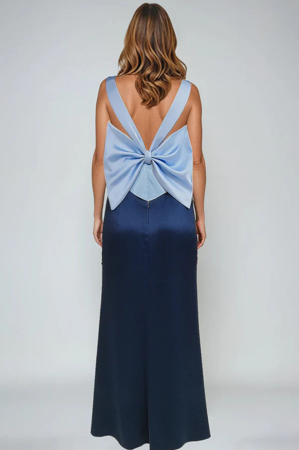 Two Tone Satin Sweetheart Column Gown Cocktail Rene Ruiz Collection