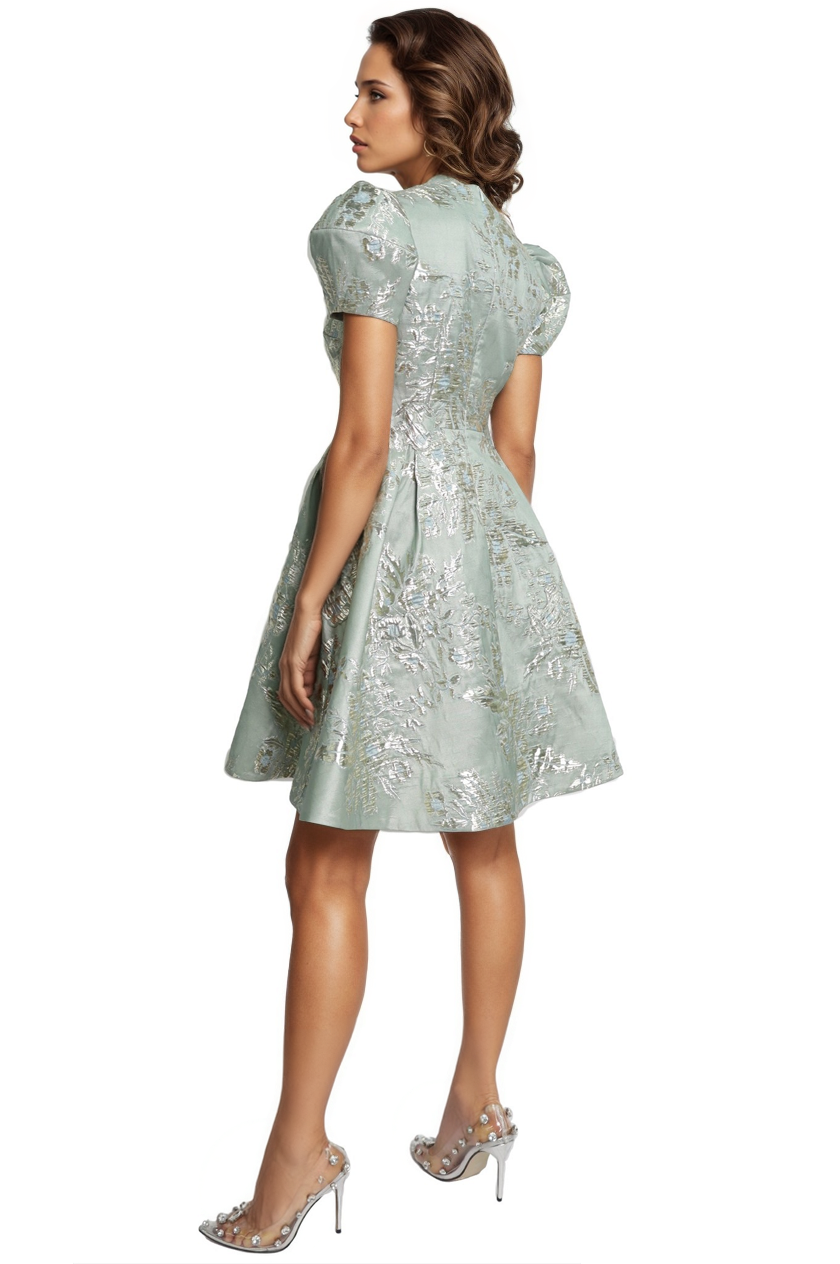 Puff Sleeve A-line Brocade Cocktail  